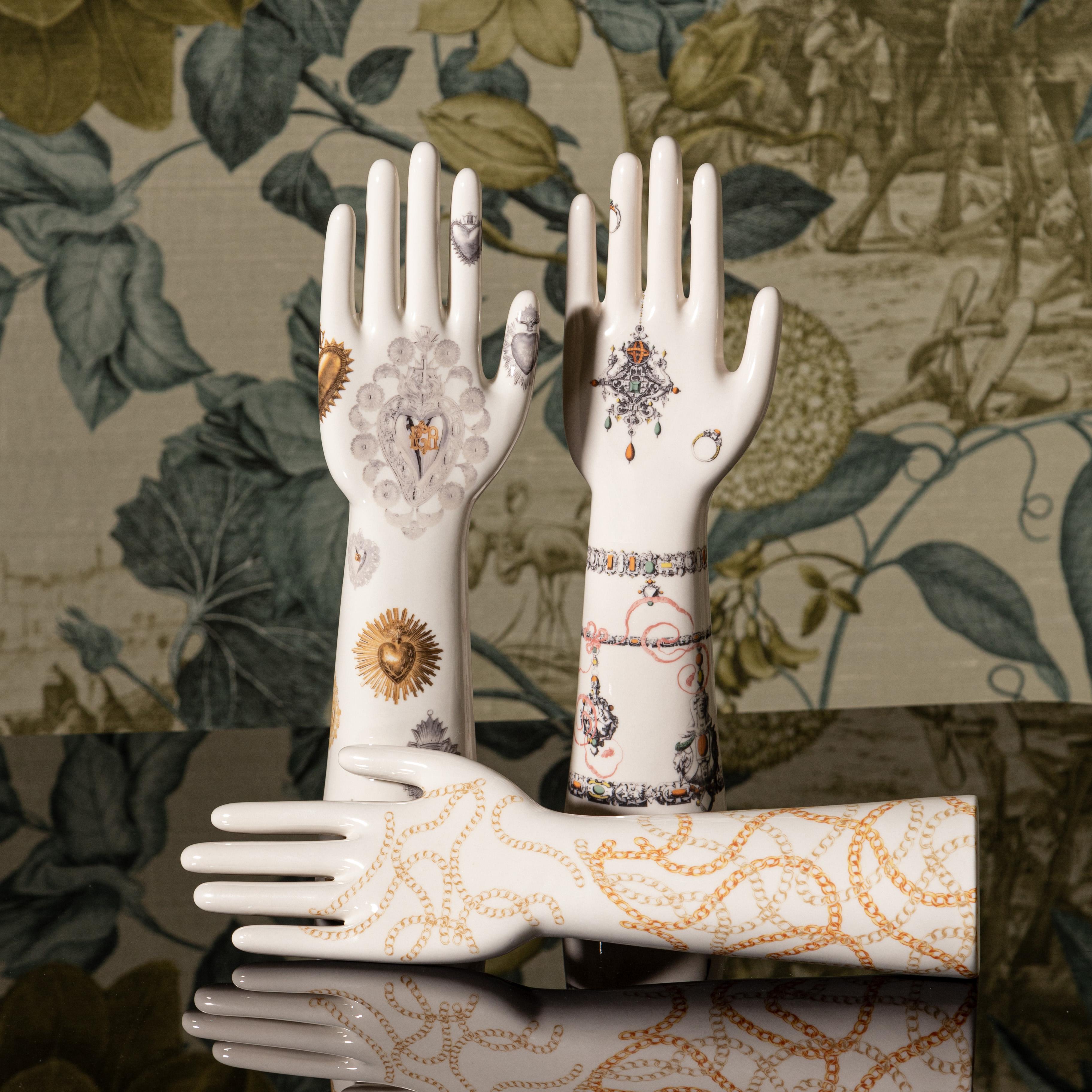 Contemporary Anatomica, Porcelain Hand with chains Decoration by Vito Nesta For Sale