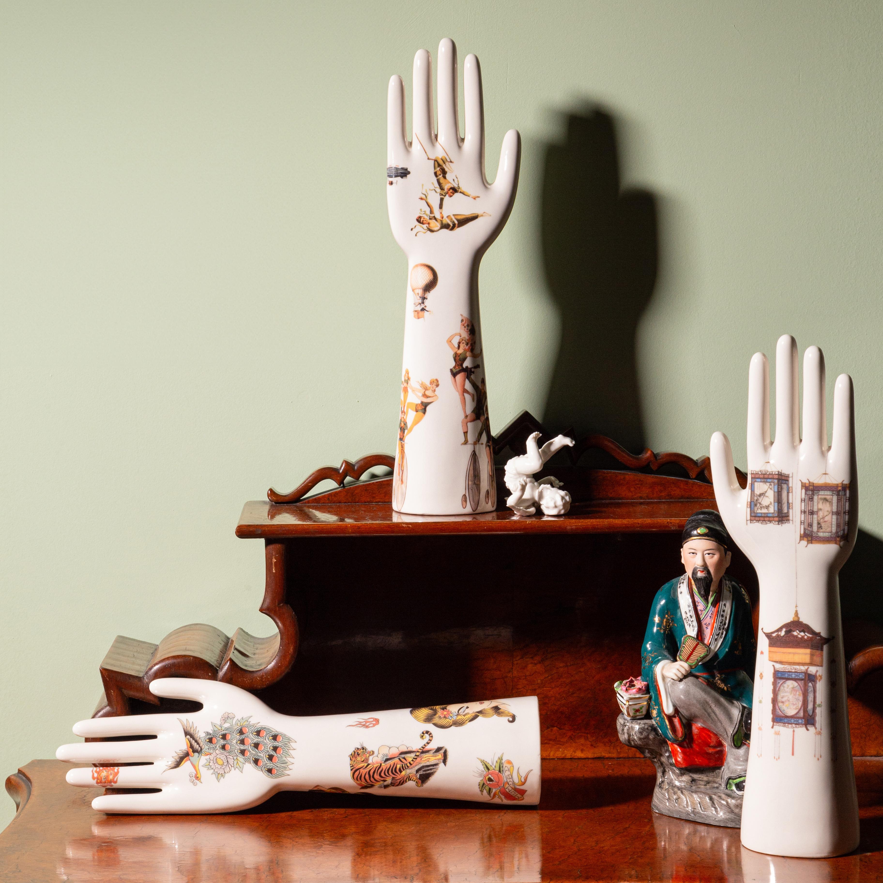Contemporary Anatomica, Porcelain Hand with Chinese Lanterns Decoration by Vito Nesta For Sale