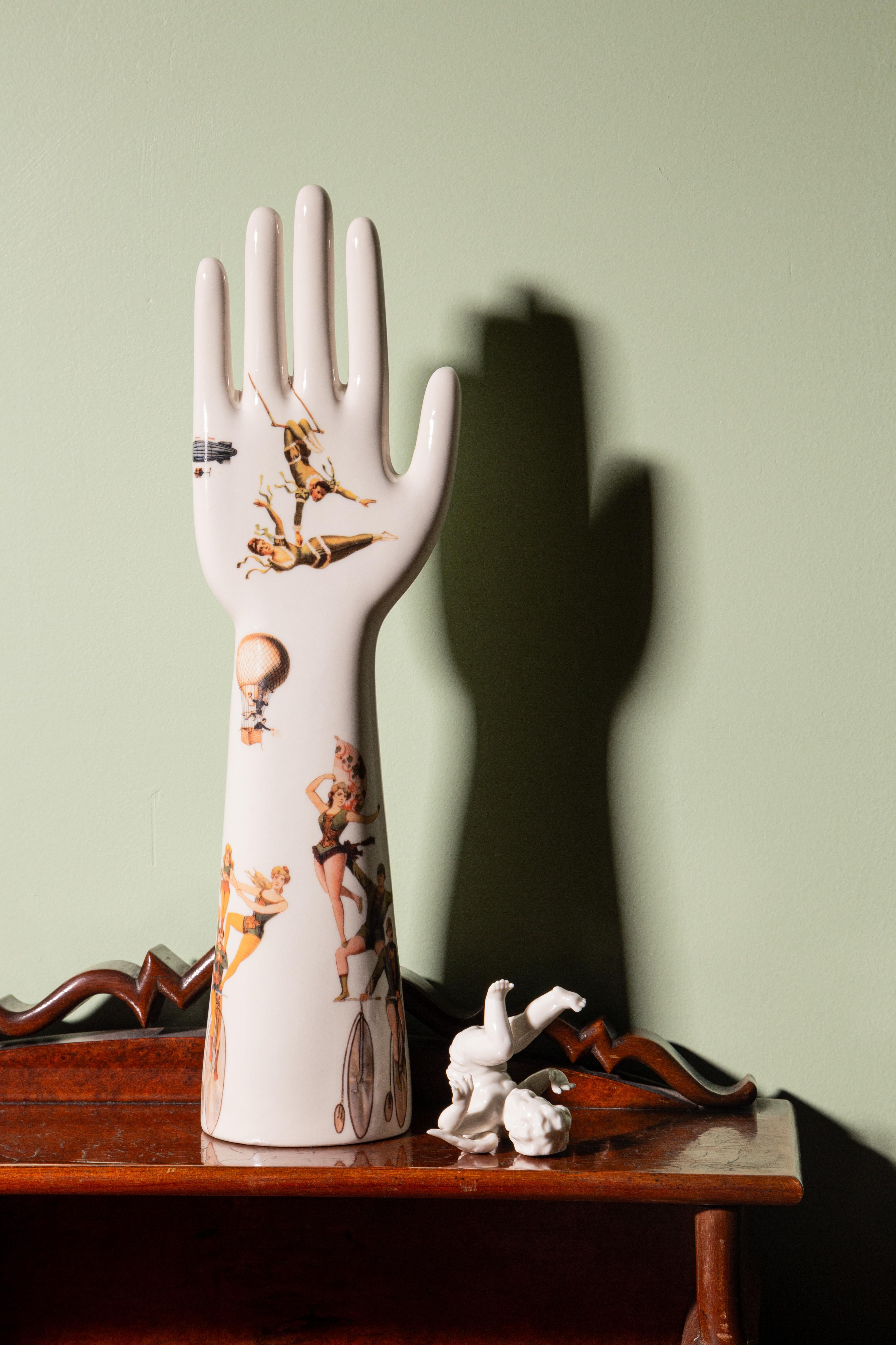 Anatomica, Porcelain Hand with Circus Artists Decoration by Vito Nesta For Sale 2