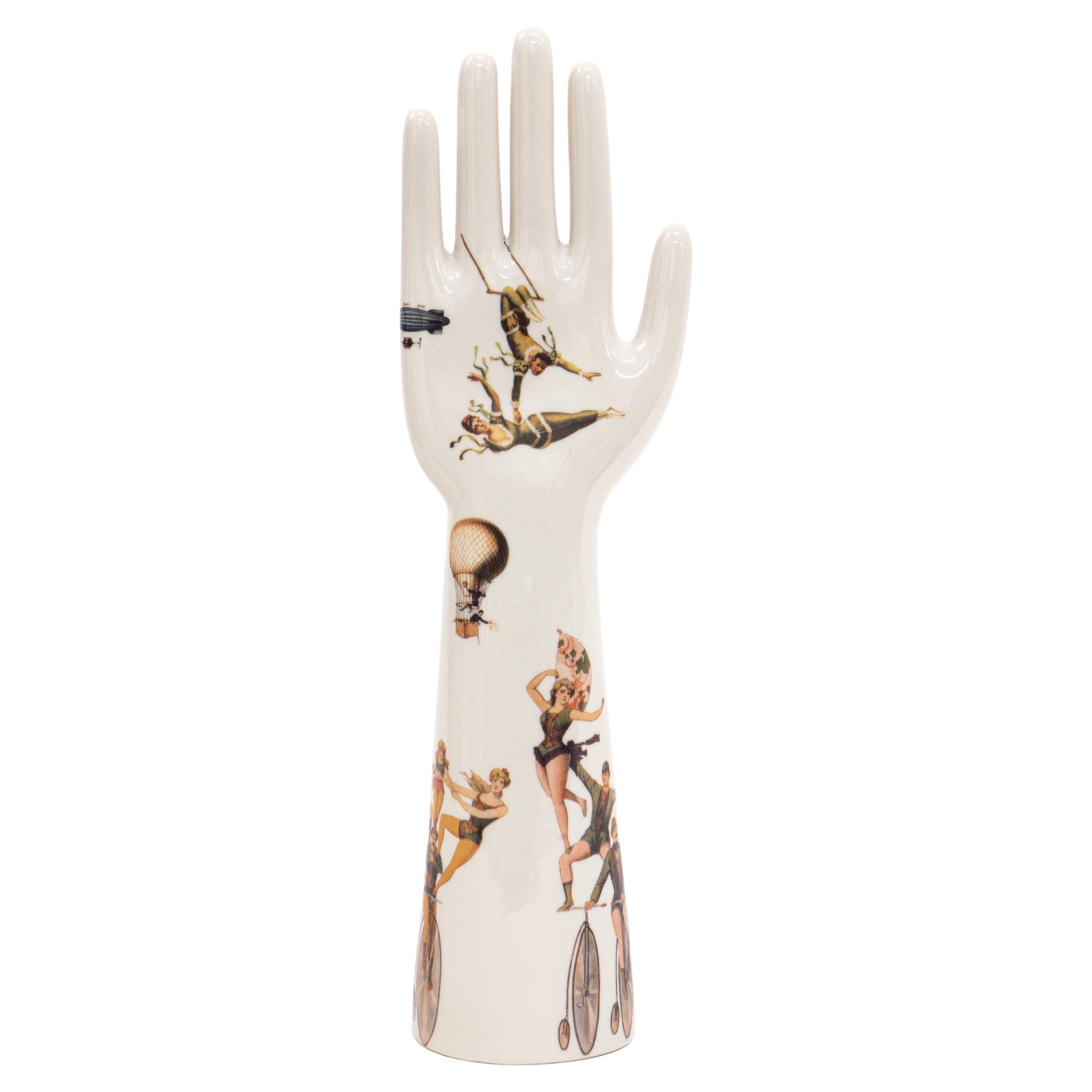 Anatomica, Porcelain Hand with Circus Artists Decoration by Vito Nesta For Sale