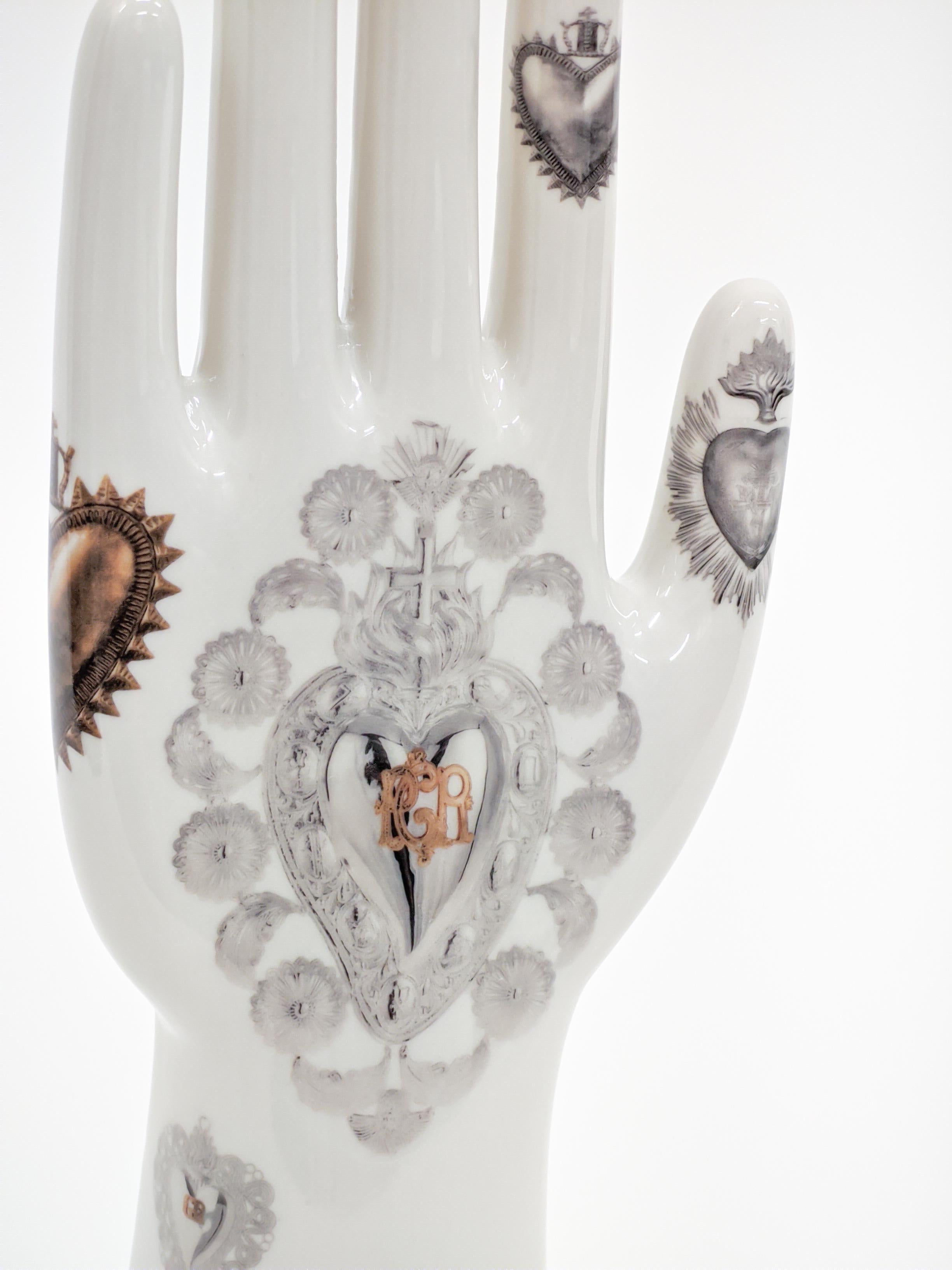 Italian Anatomica, Porcelain Hand with Ex-Voto Decoration by Vito Nesta For Sale