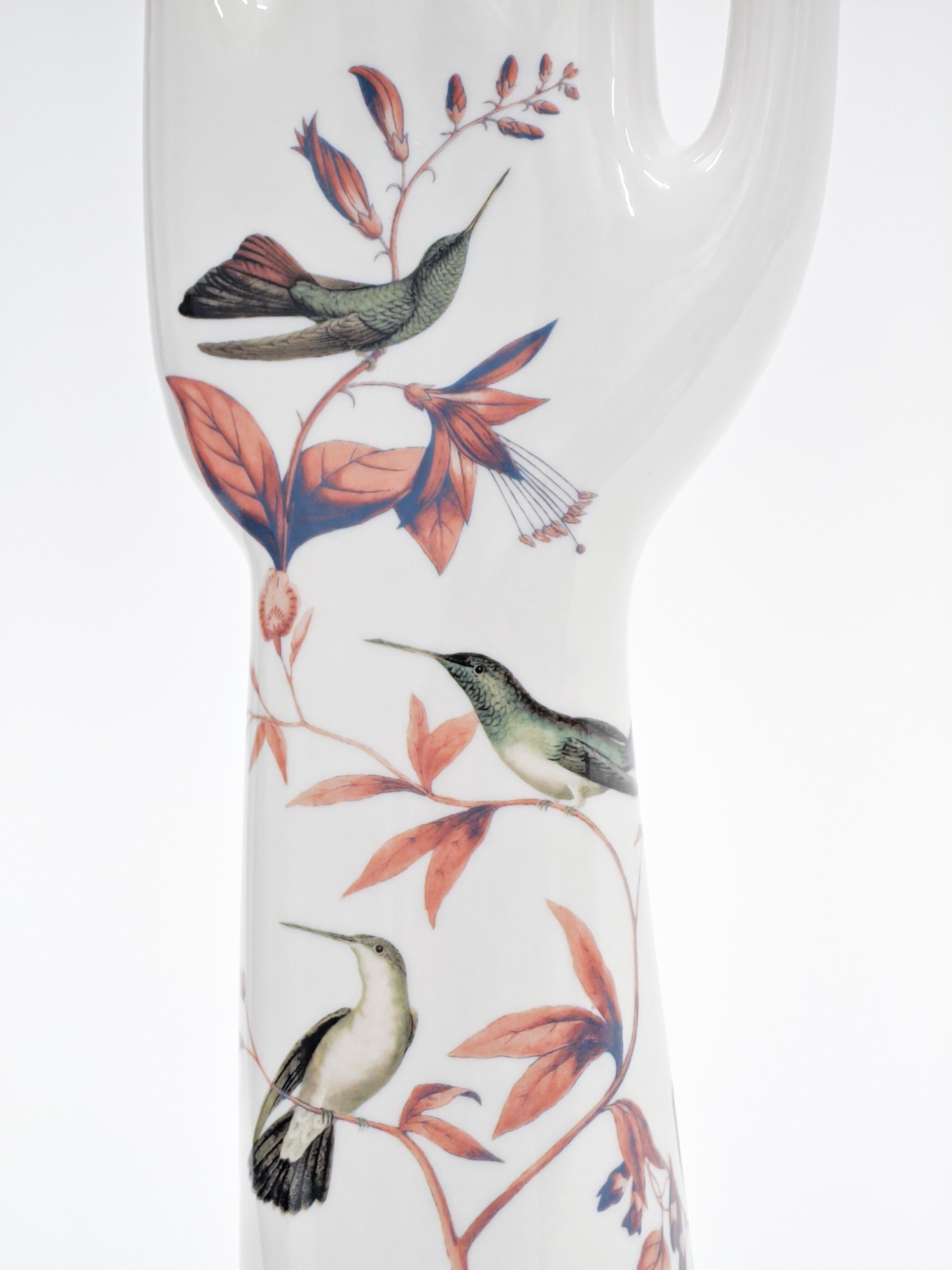 Molded Anatomica, Porcelain Hand with Hummingbirds Decoration by Vito Nesta For Sale