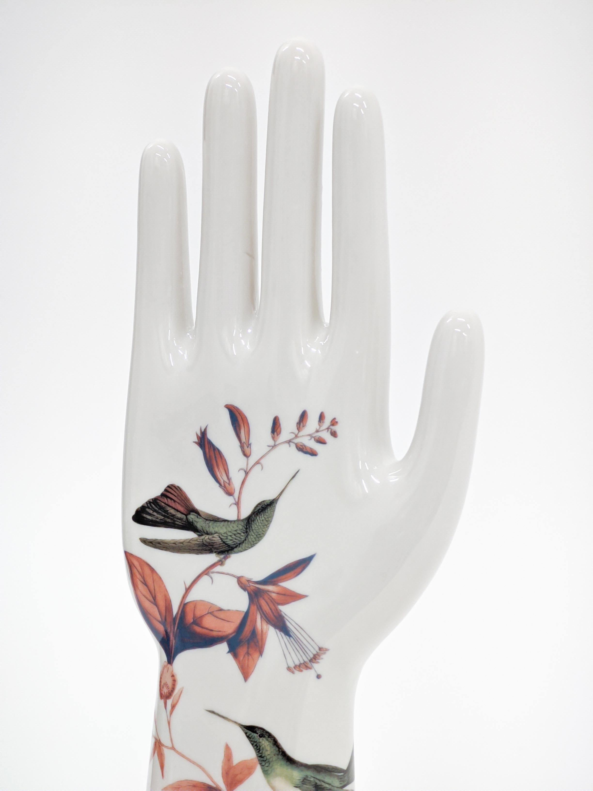 Contemporary Anatomica, Porcelain Hand with Hummingbirds Decoration by Vito Nesta For Sale