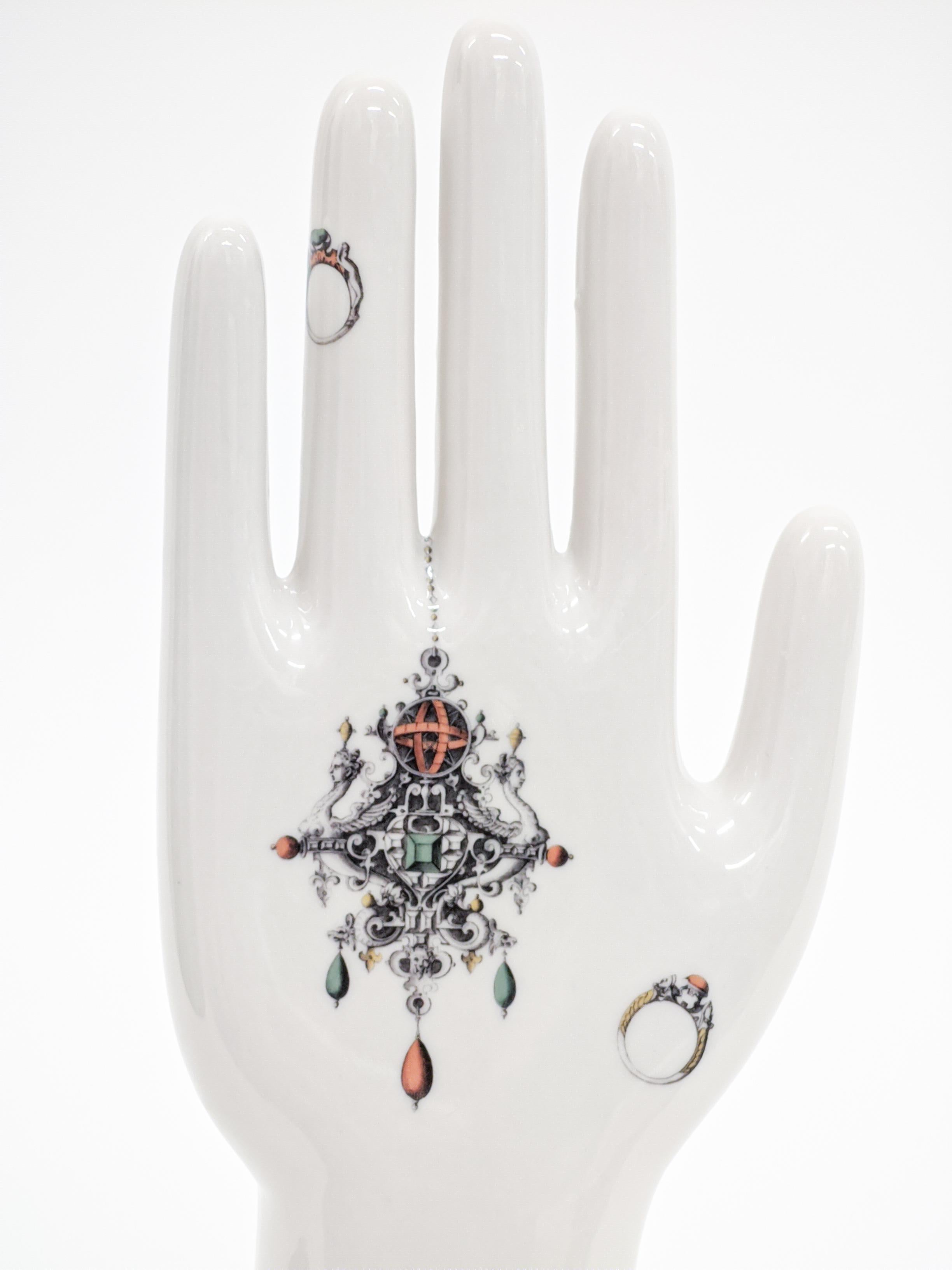 Italian Anatomica, Porcelain Hand with Jewels Decoration by Vito Nesta For Sale
