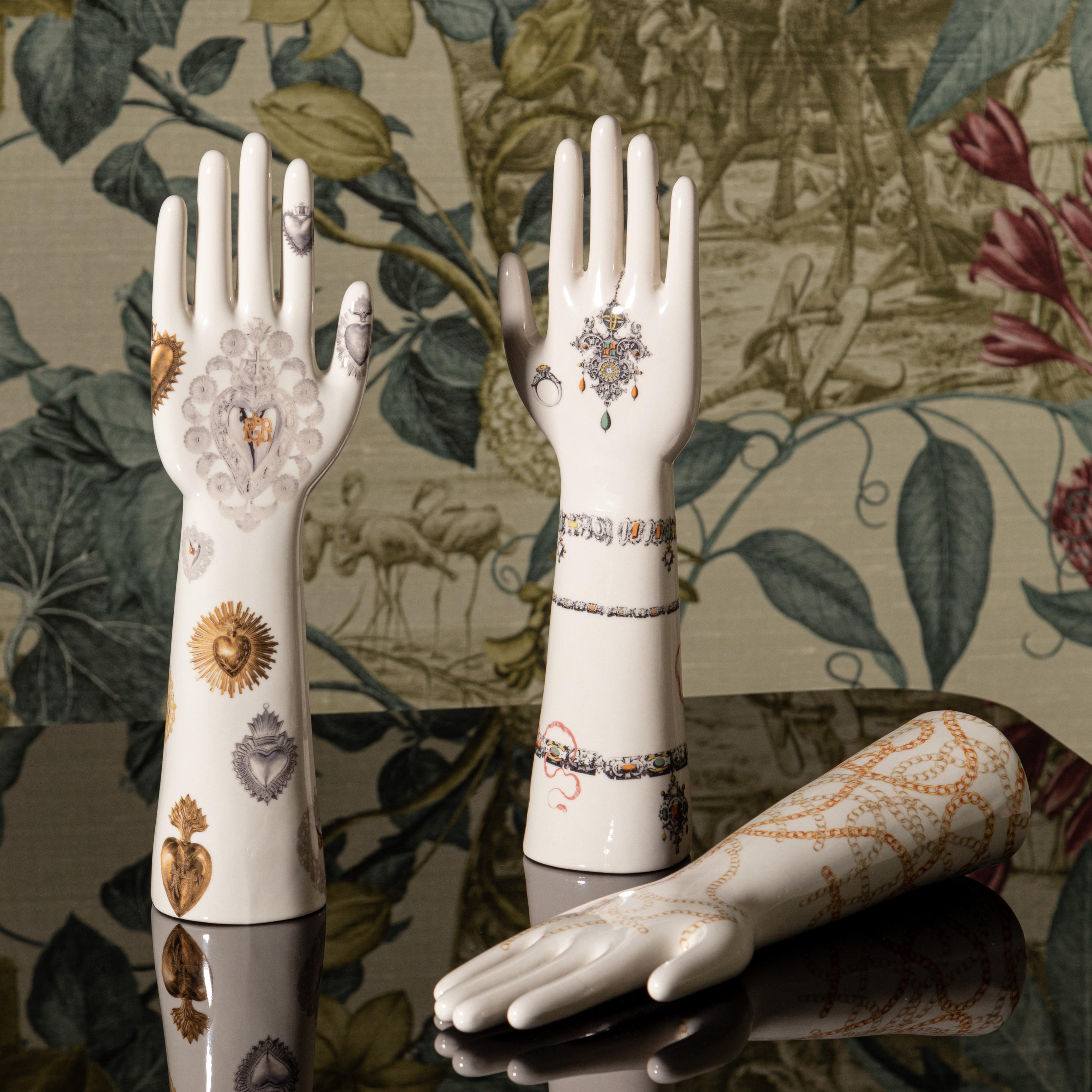 Anatomica, Porcelain Hand with Jewels Decoration by Vito Nesta For Sale 1