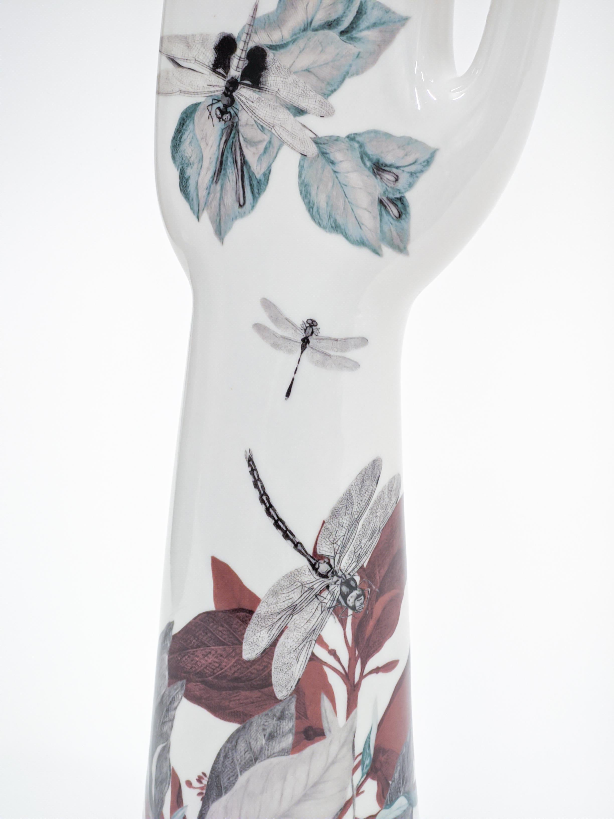 Italian Anatomica, Porcelain Hand with leaves and dragonflies Decoration by Vito Nesta For Sale
