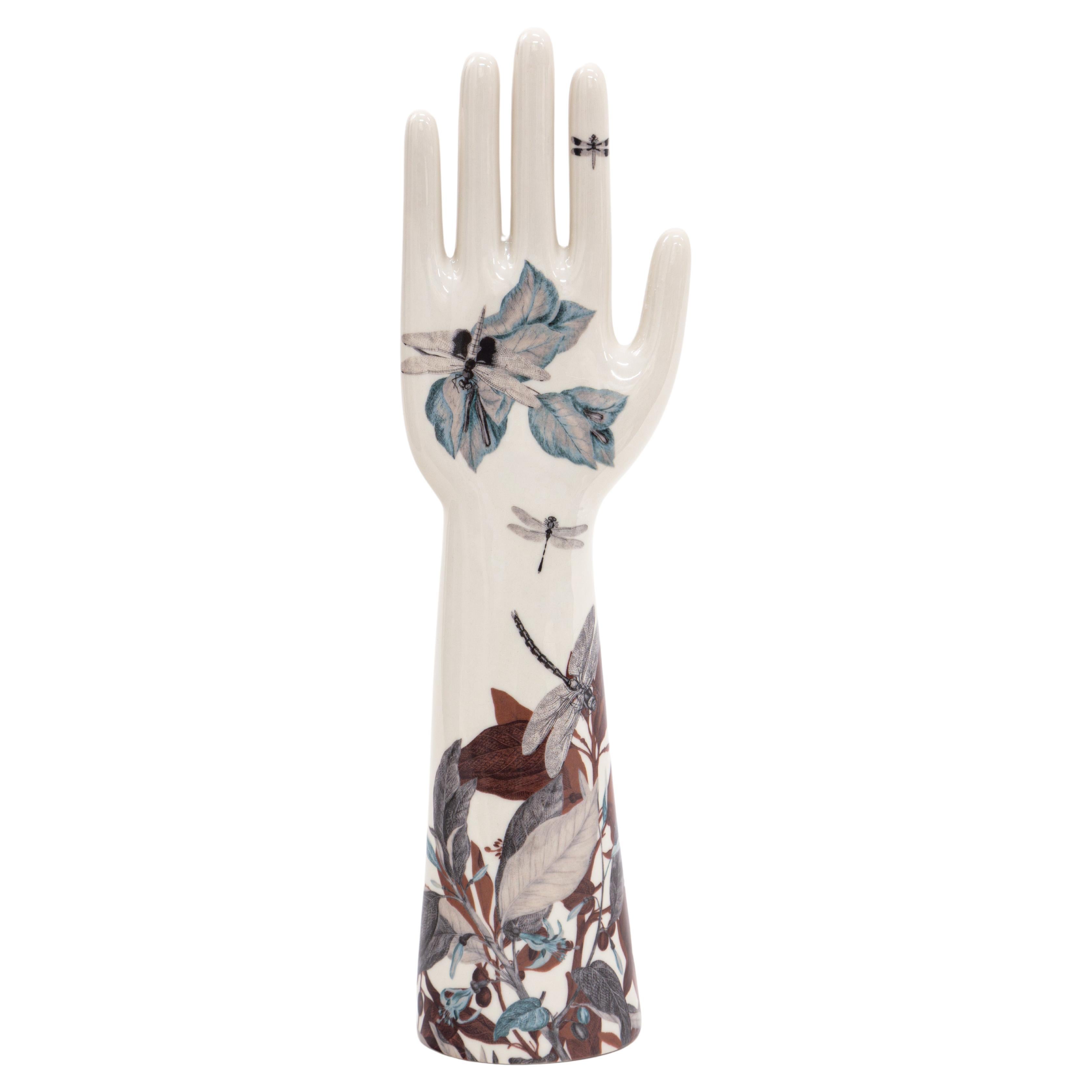 Anatomica, Porcelain Hand with leaves and dragonflies Decoration by Vito Nesta