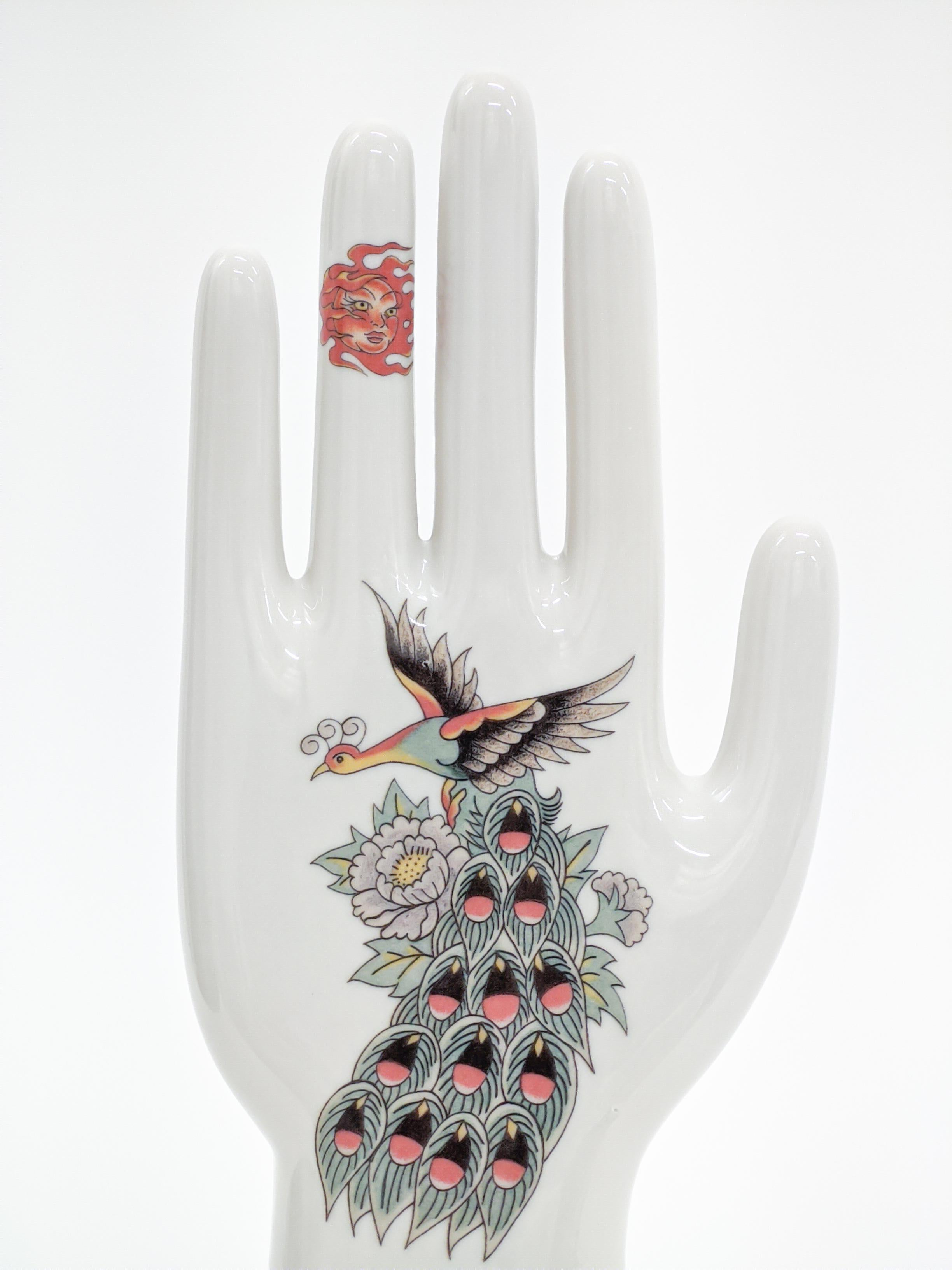 Italian Anatomica, Porcelain Hand with Old School Tattoo Decoration by Vito Nesta For Sale