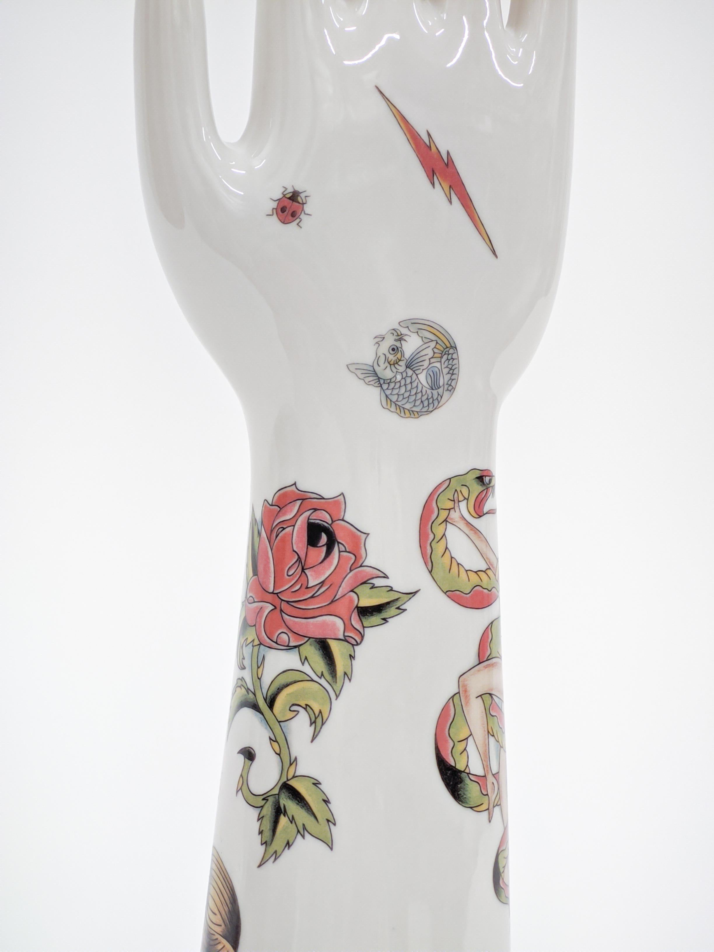 Molded Anatomica, Porcelain Hand with Old School Tattoo Decoration by Vito Nesta For Sale