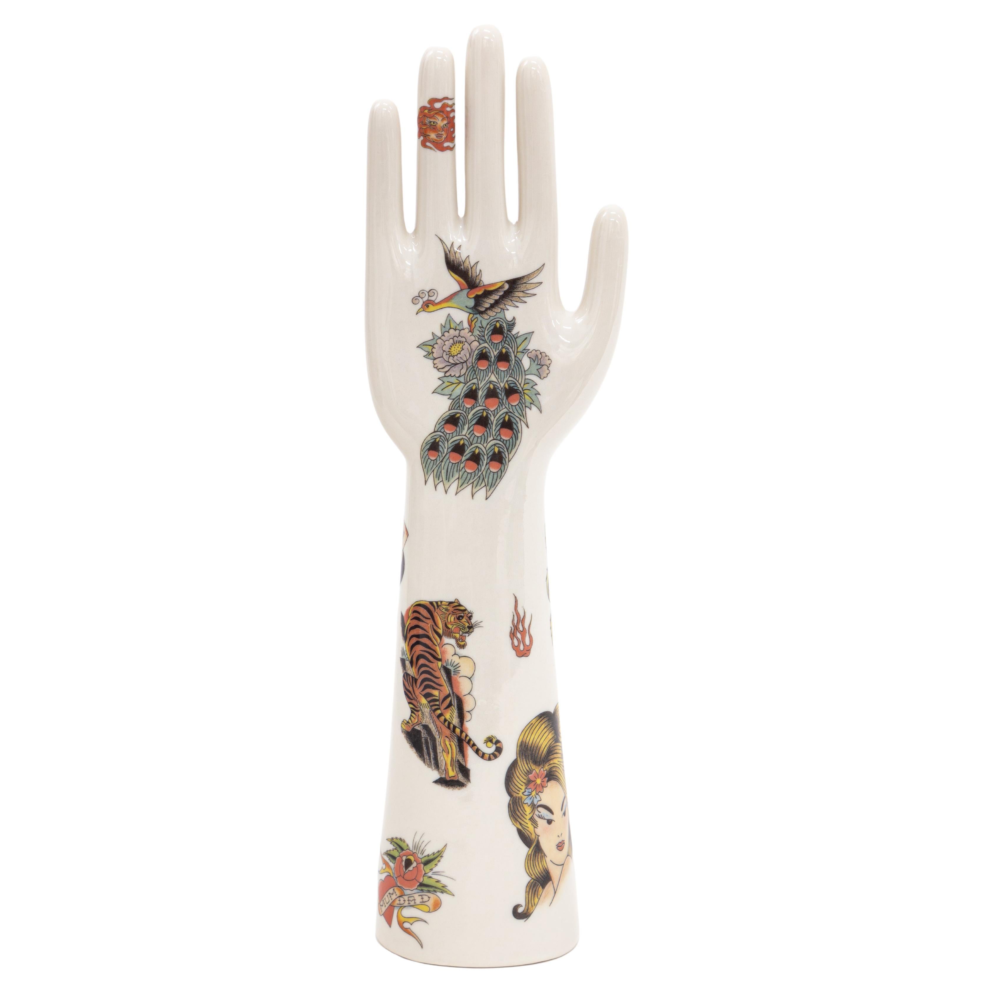 Anatomica, Porcelain Hand with Old School Tattoo Decoration by Vito Nesta For Sale