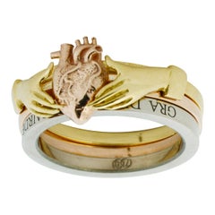 Anatomical Heart & Claddagh Ring Set in 18kt Yellow, 18kt White & 18kt Rose Gold
