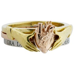 Anatomical Heart & Claddagh Ring Set in 18kt Yellow, 18kt White & 18kt Rose Gold