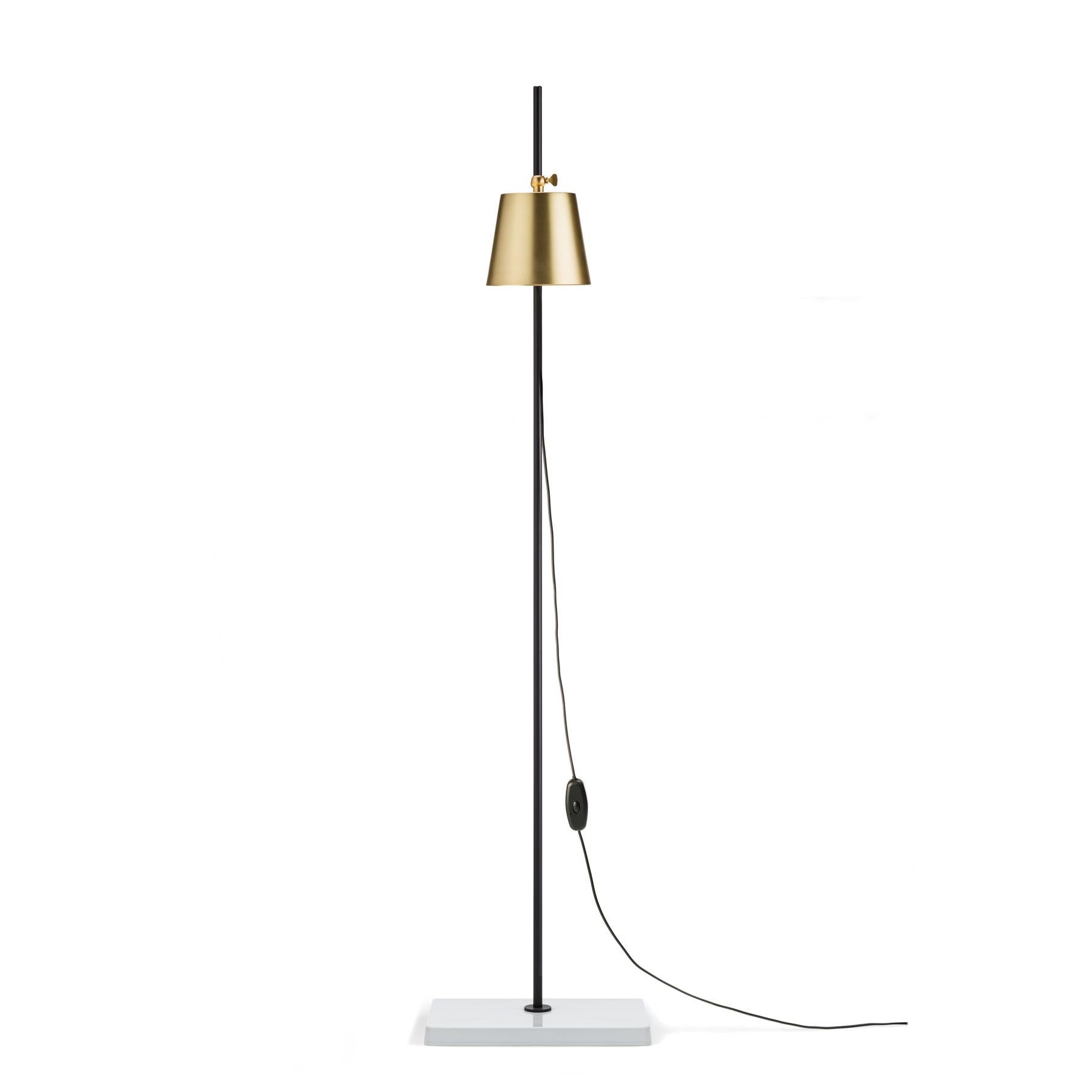 Mid-Century Modern Anatomy Design 'Lab Light Floor' Brass, Porcelain and Steel Floor Lamp