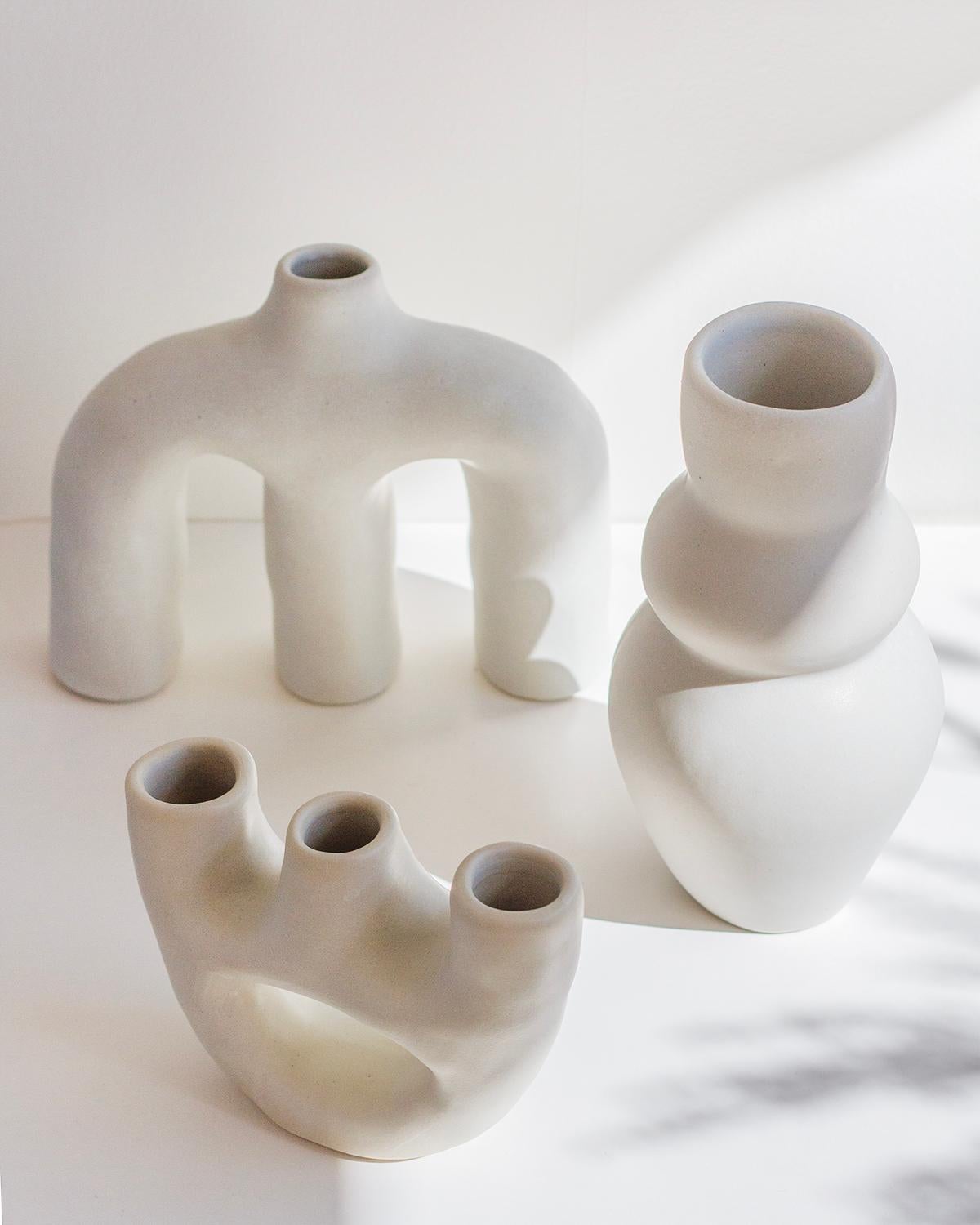 Organic Modern Anatomy Handmade Clay Vase in Bone White For Sale