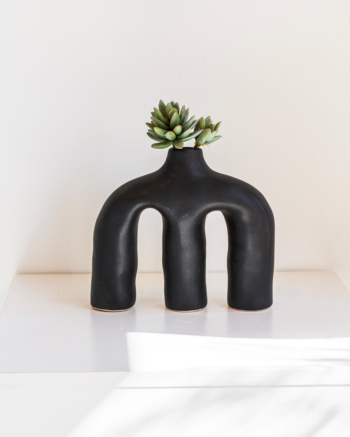 This Anatomy Clay Vase is an organic modern, handmade home decor piece that radiates quiet luxury. Its charcoal black color and three pronged design add minimalist beauty to any space. Enhance your living space with quality and design.

Only one of