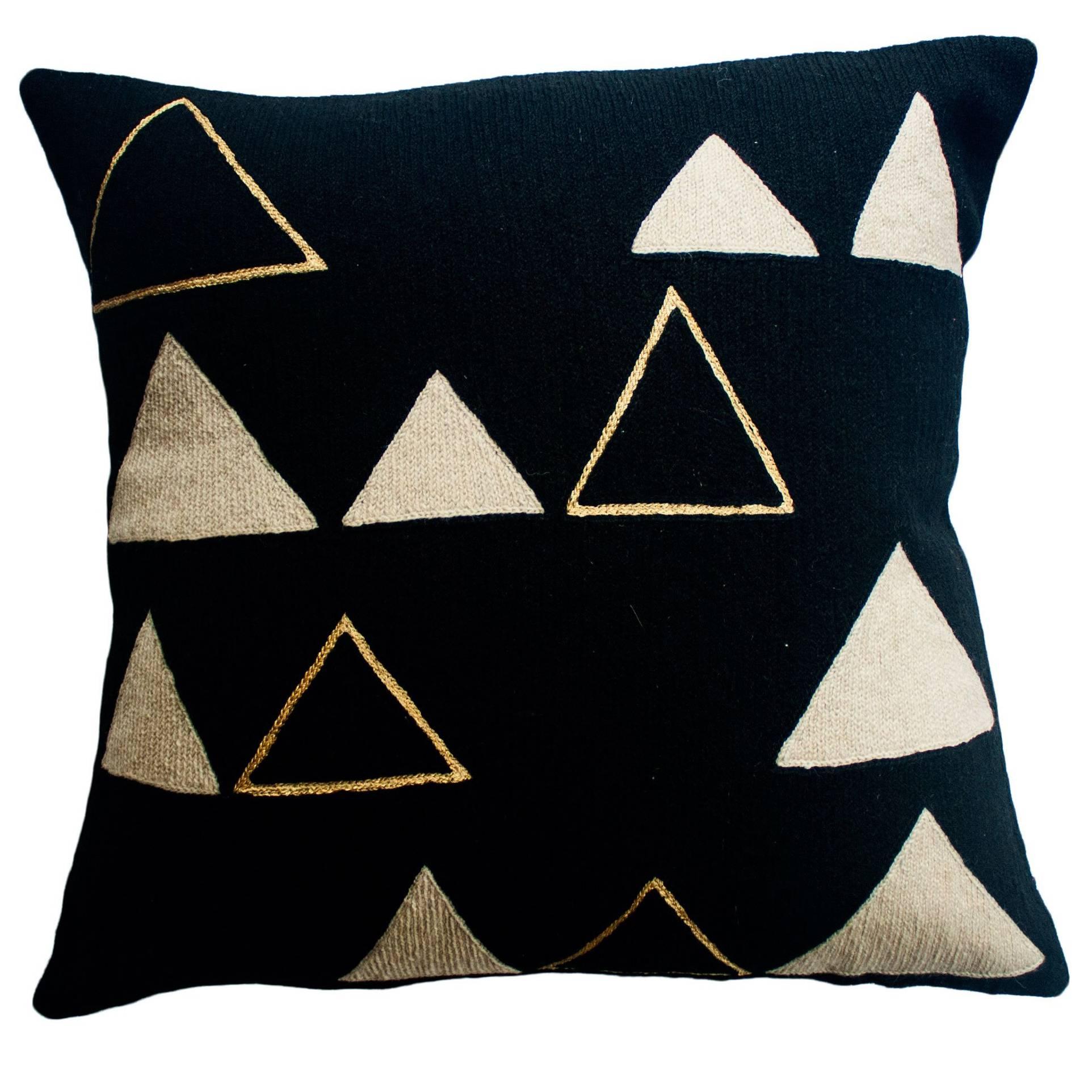 Anaya Mountain Gold Hand Embroidered Modern Geometric Throw Pillow Cover