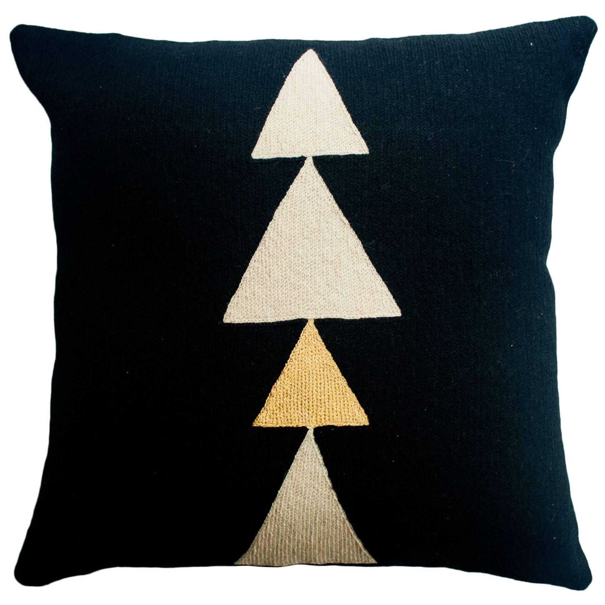 Anaya Tree Gold Hand Embroidered Modern Geometric Throw Pillow Cover