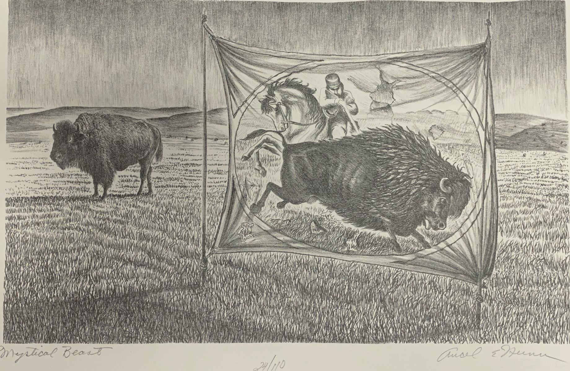 « THEMYSTICAL BEAST » (Bœuf du monde)  BISON BUFFALO EARLY CIRCUS POSTER THEMÉTRIQUE DE LA MAISON - Impressionnisme Print par Ancel Nunn
