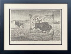 "BESTIA MÍSTICA"  BISONTE BÚFALO ANTIGUO CARTEL DE CIRCO TEMÁTICO