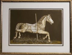 "Tethered Nomad" 77/90, Signierte Sepia getönte Lithographie eines hölzernen Karussellpferdes