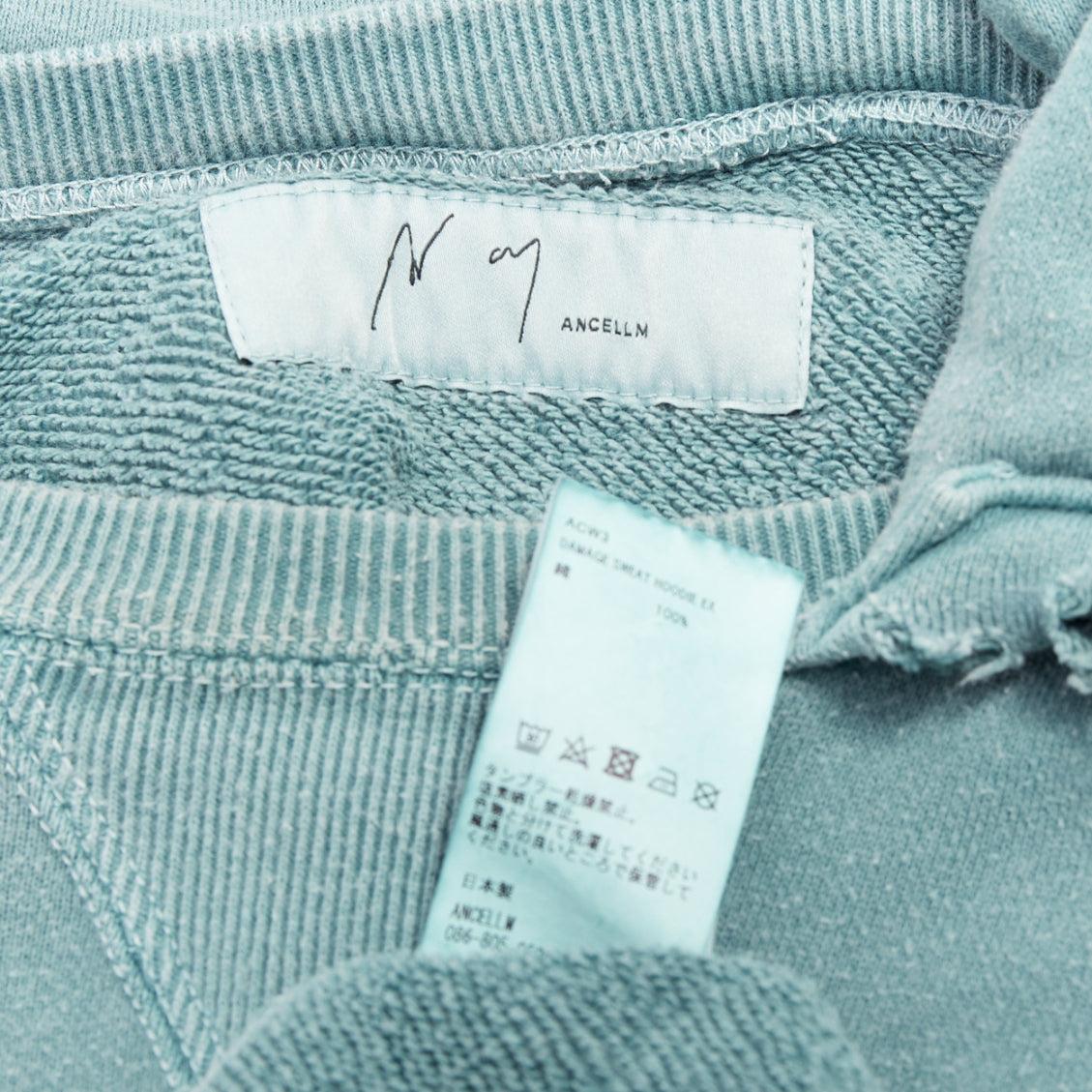 ANCELLM teal blue washed cotton drawstring distressed oversized hoodie JP1 S For Sale 3
