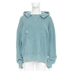 ANCELLM teal blue washed cotton drawstring distressed oversized hoodie JP1 S