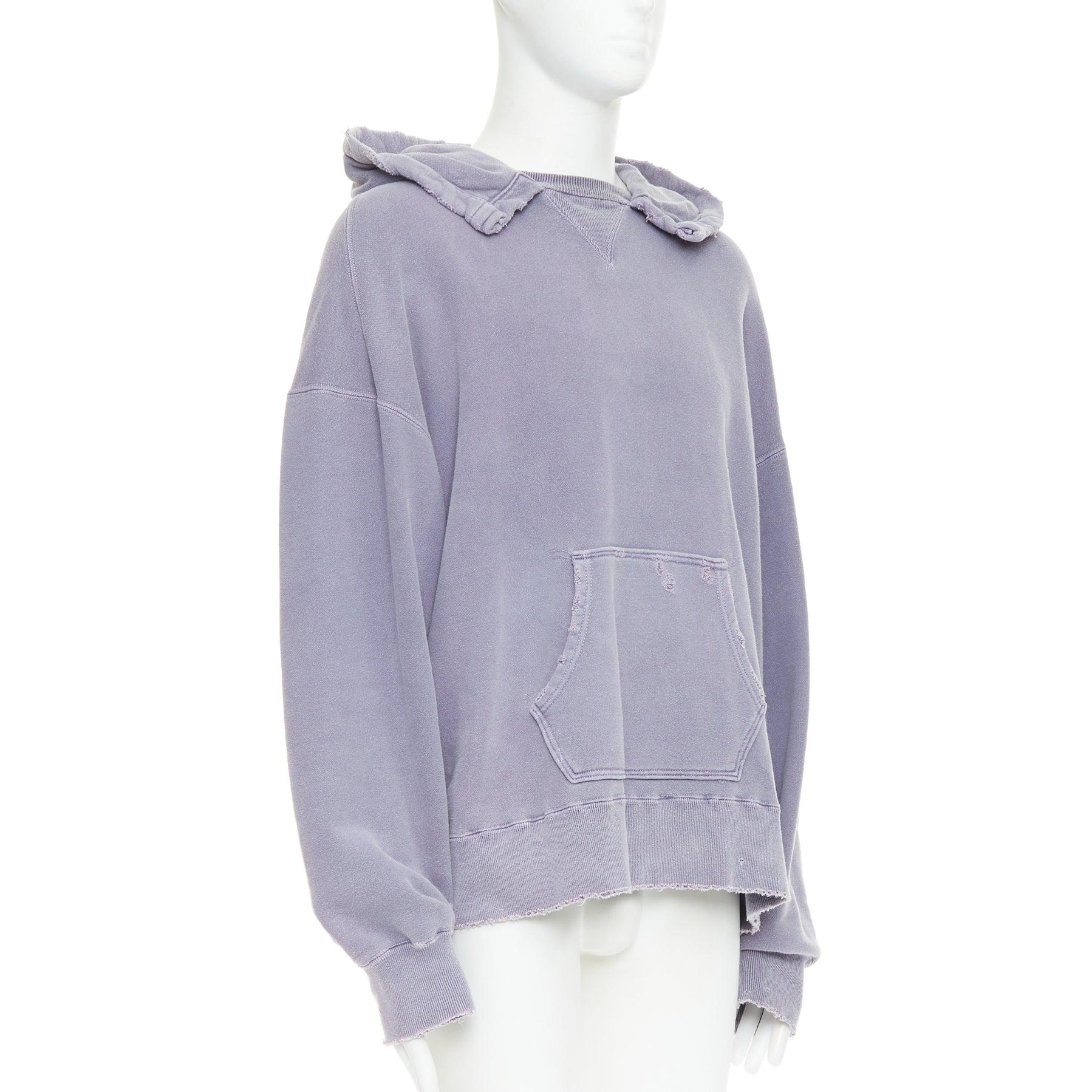 ANCELLM sudadera con capucha lavada de algodón morado con detalles desgastados y bolsillos Sz1 S Gris en venta