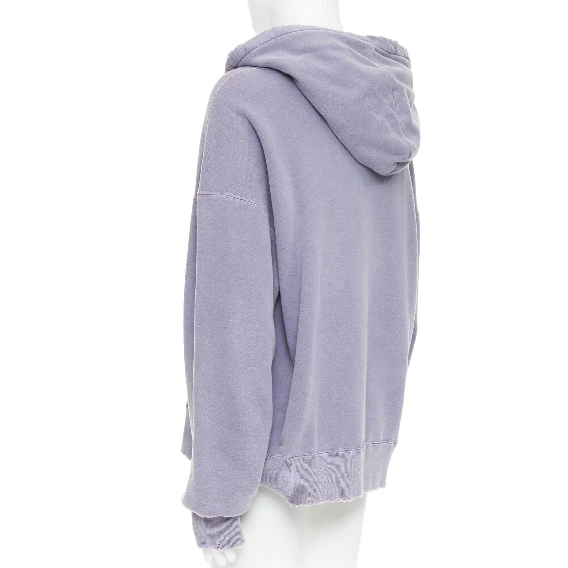 ANCELLM sudadera con capucha lavada de algodón morado con detalles desgastados y bolsillos Sz1 S en venta 1