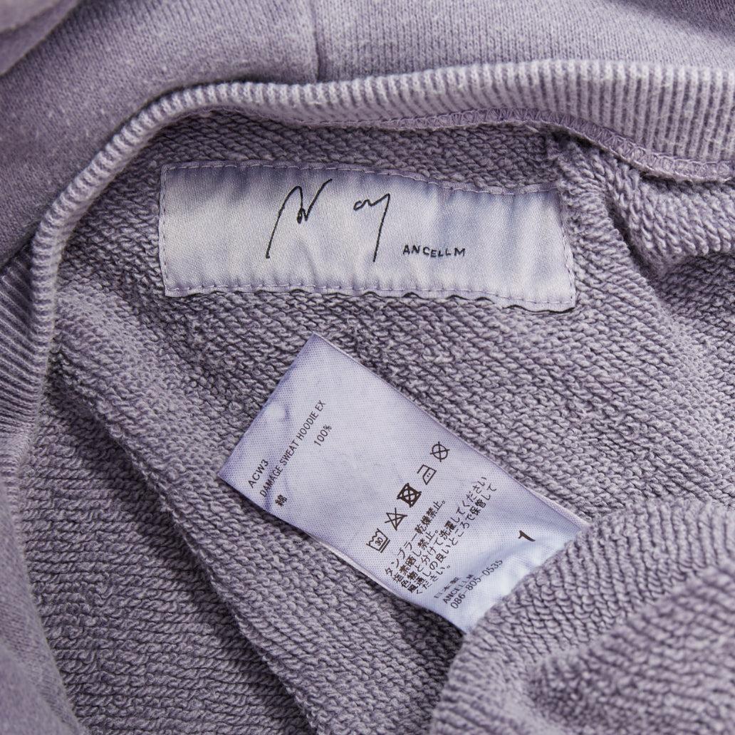 ANCELLM sudadera con capucha lavada de algodón morado con detalles desgastados y bolsillos Sz1 S en venta 3