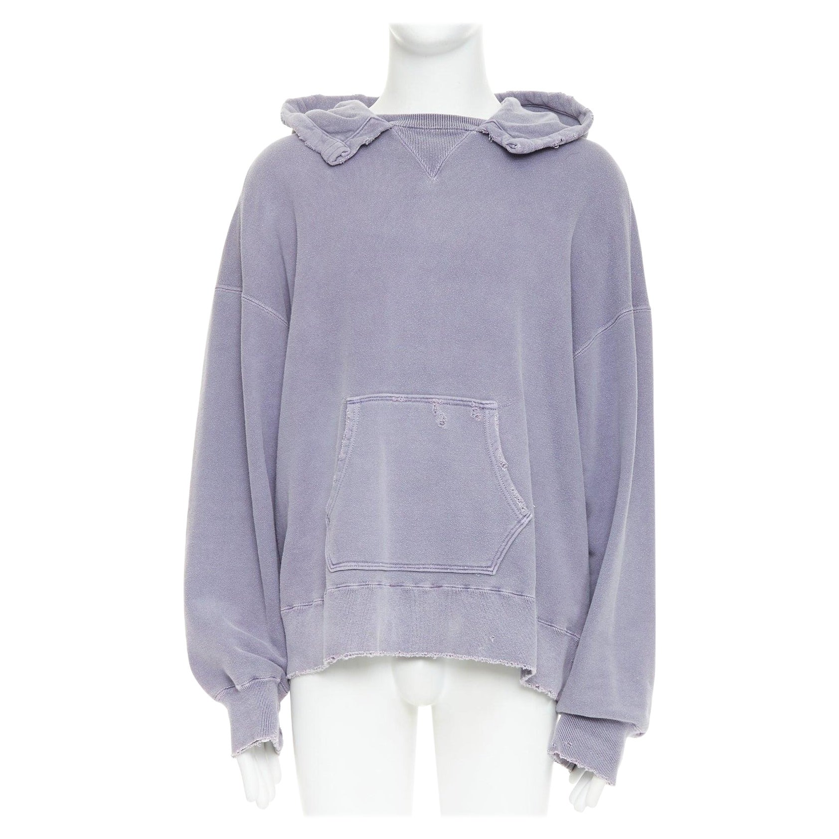 ANCELLM sudadera con capucha lavada de algodón morado con detalles desgastados y bolsillos Sz1 S