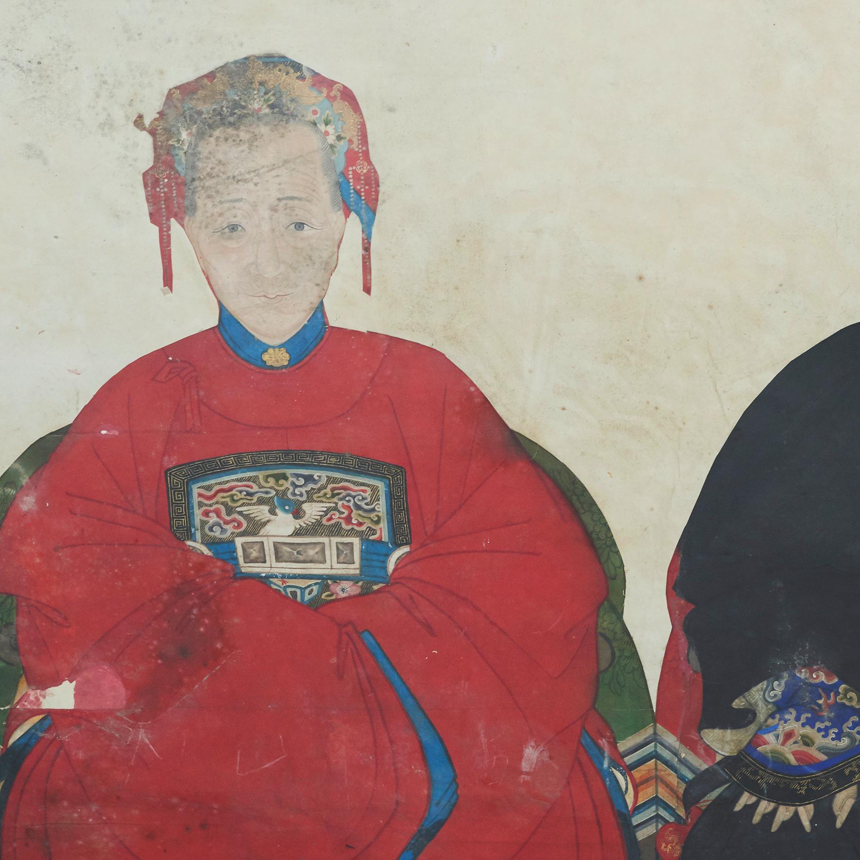 Chinese Ancestor Portrait of Mandarin and First Wife