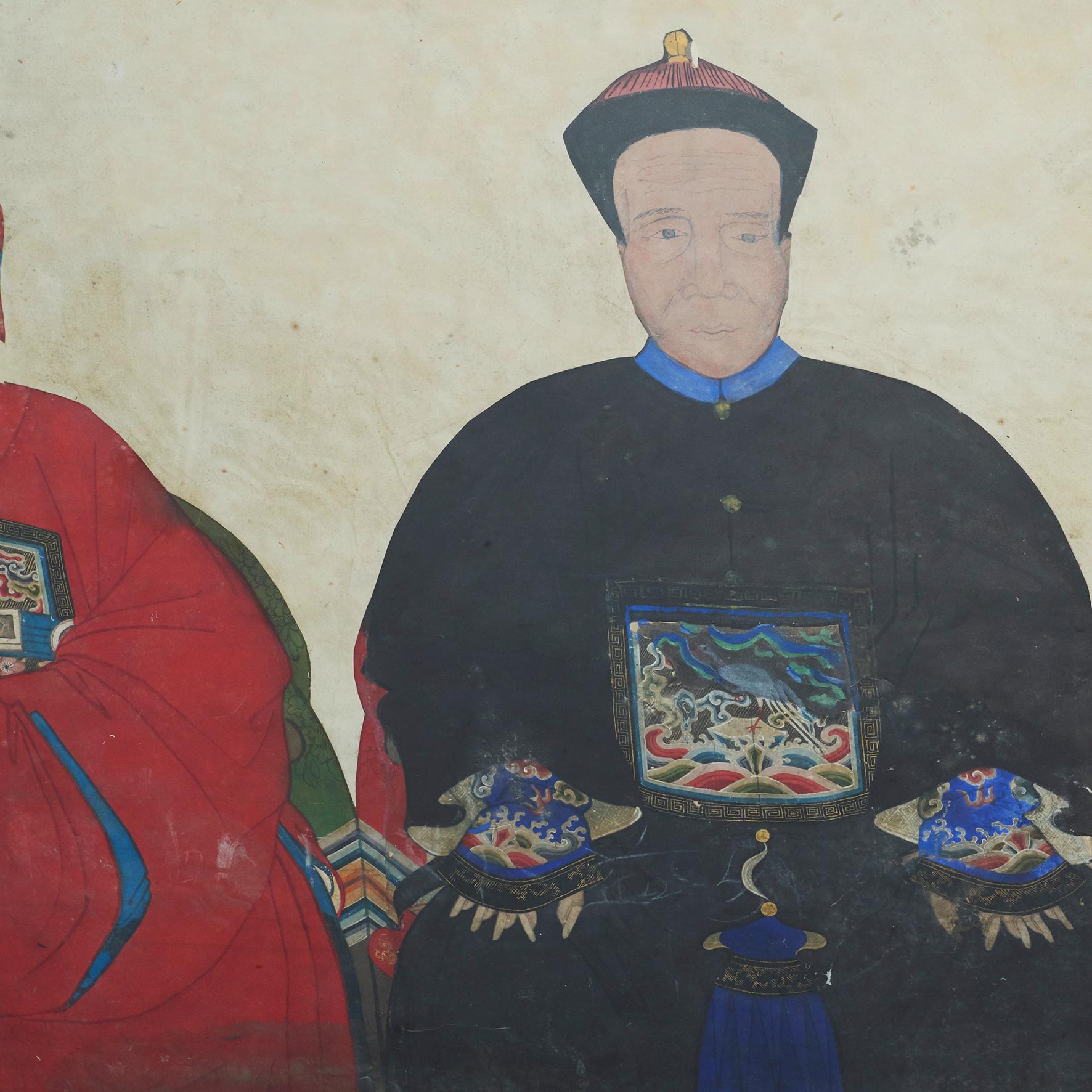 Ancestor Portrait of Mandarin and First Wife In Good Condition In Kastrup, DK