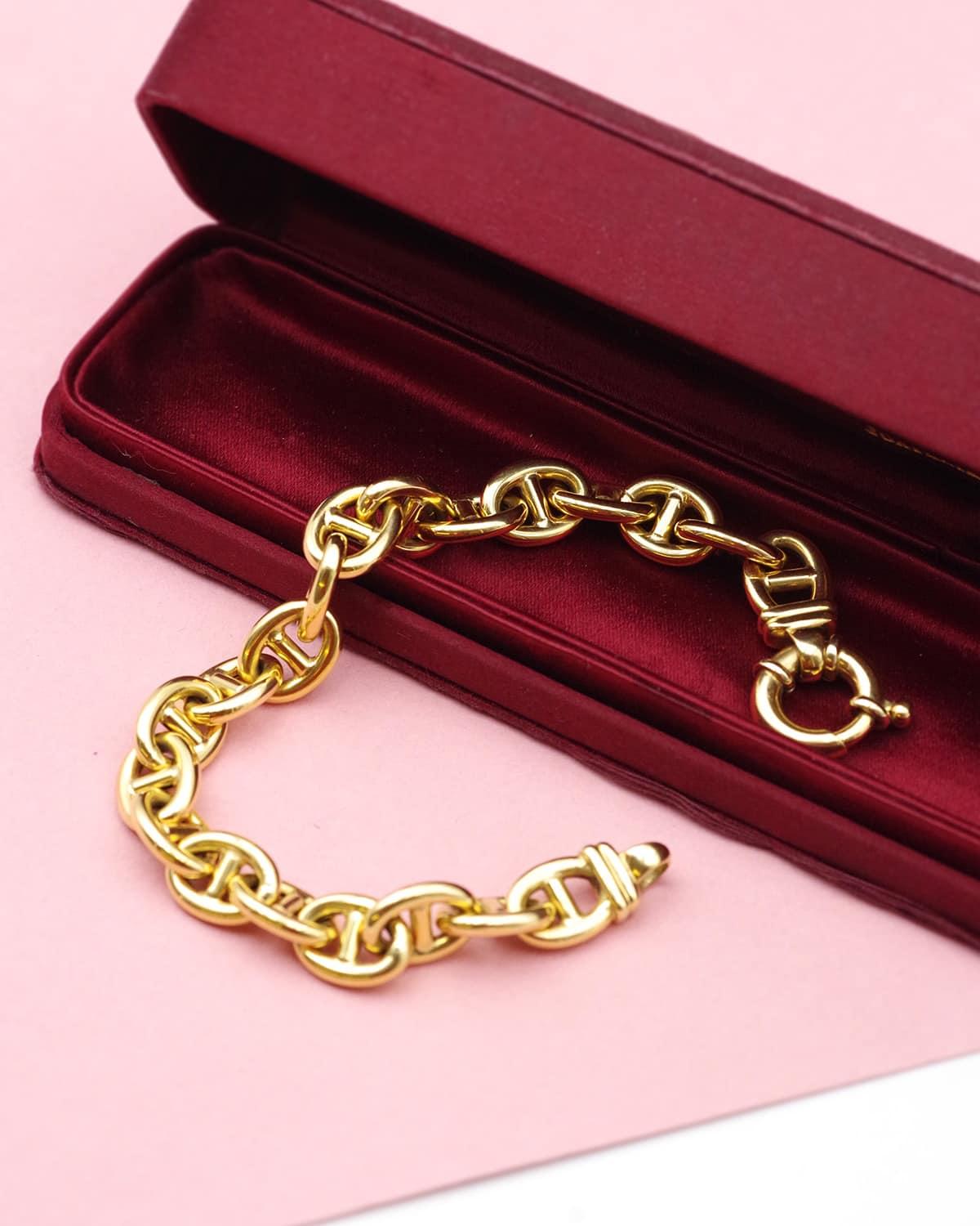 da uomo o donna Bracciale con catena ad ancora in oro cavo 18k, bracciale a catena usato in vendita