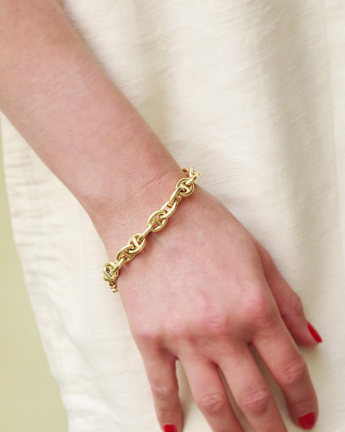Bracciale con catena ad ancora in oro cavo 18k, bracciale a catena usato in vendita 1