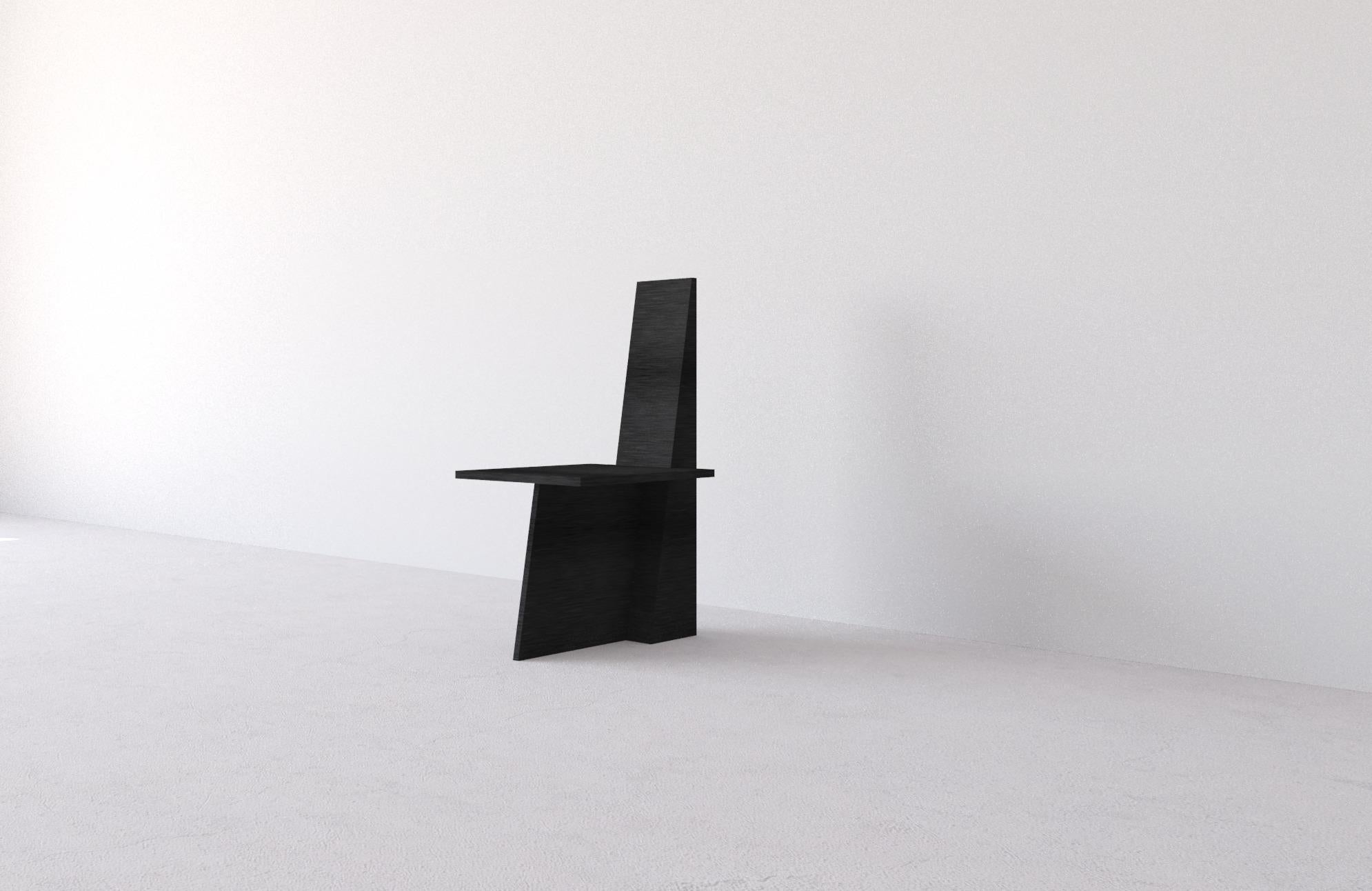 Anchor Chair by Morgane Avéus
Dimensions: D 45 x W 55 x H 95 cm.
Materials: Stained oak.

Anchor chair has a very graphic alure combining sleek lines and strong angles.
It works well on its own as an accent chair and can also easily be multiplied