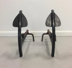 Anchor Form Andirons in Wrought Iron a Pair