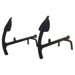 Anchor Form Andirons in Wrought Iron a Pair