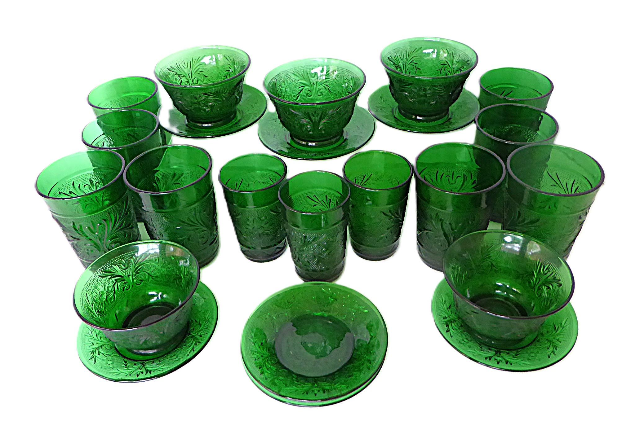 Mid-Century Modern Anchor Hocking Verre à dépression Sandwich Patt. Greene & Greene 1950 - 23 pièces en vente