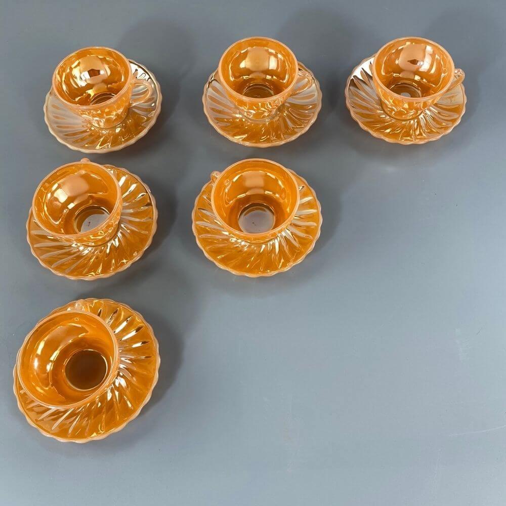Mid-20th Century Anchor Hocking Peach Lustre Glazed Coffee and Tea set -  for 6 - For Sale