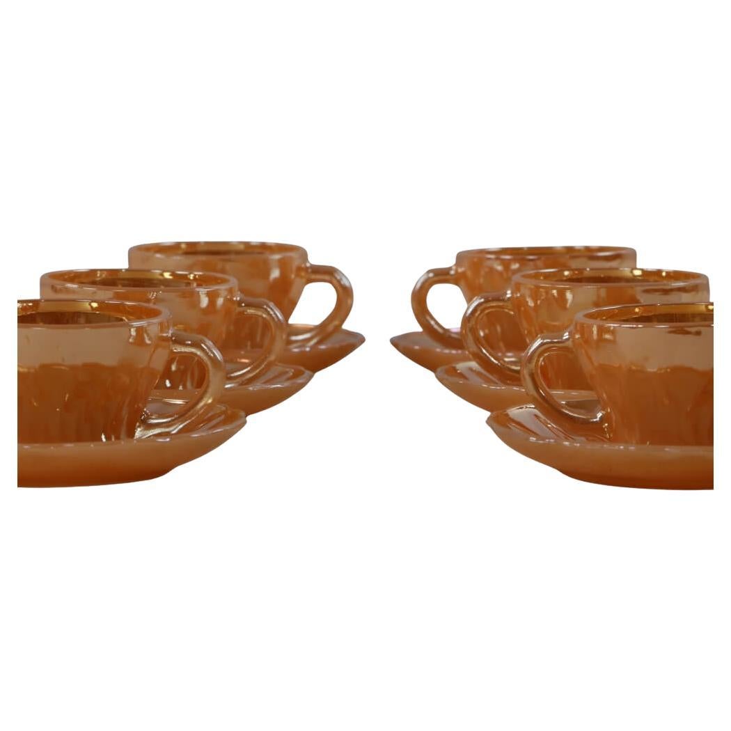 Anchor Hocking Peach Lustre Glazed Coffee and Tea set -  for 6 - For Sale