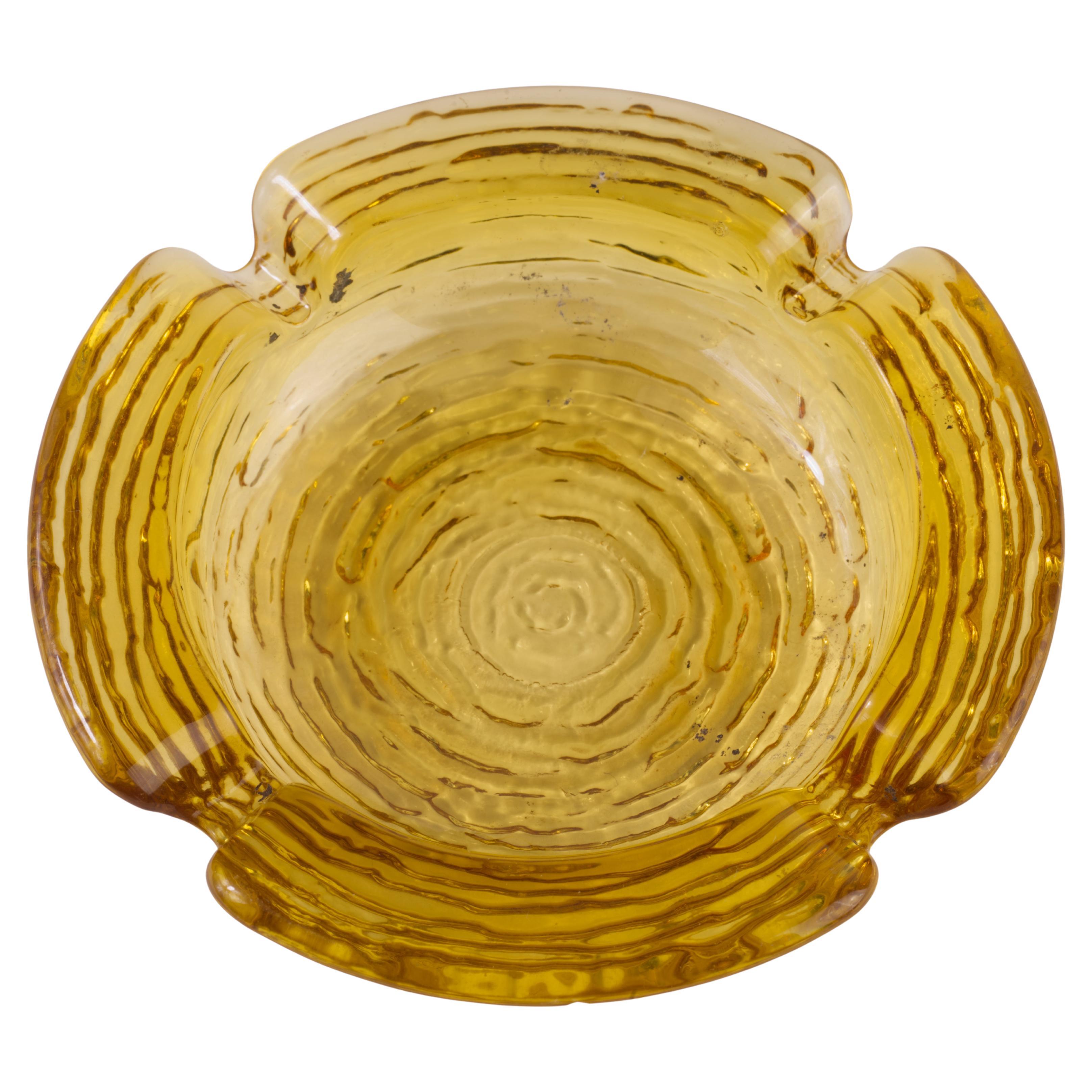 Anchor Hocking Soreno Textured Amber Glass Ashtray Harvest Gold For Sale
