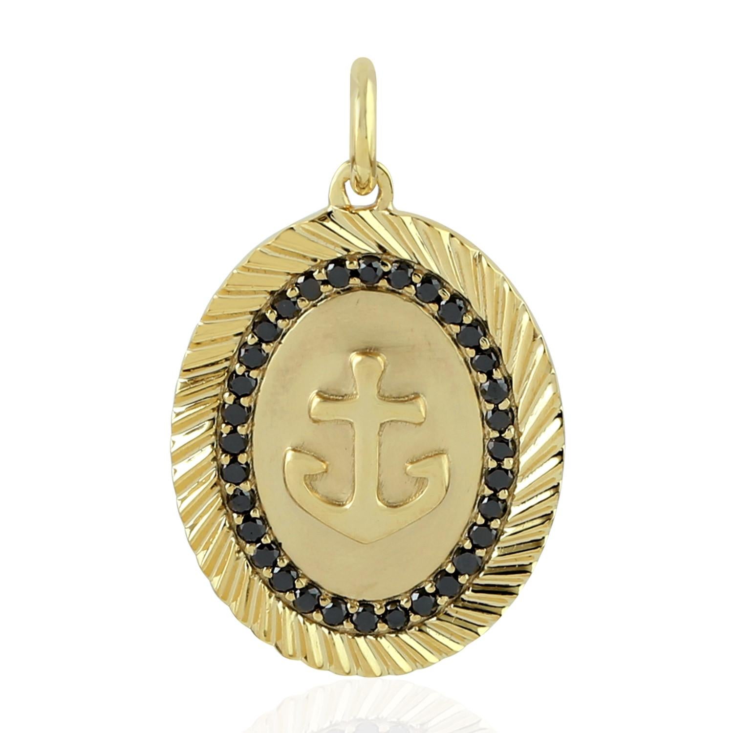 Oval Cut Anchor Medallion 14 Karat Gold Diamond Pendant Necklace For Sale