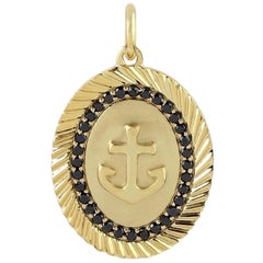 Anchor Medallion 14 Karat Gold Diamond Pendant Necklace