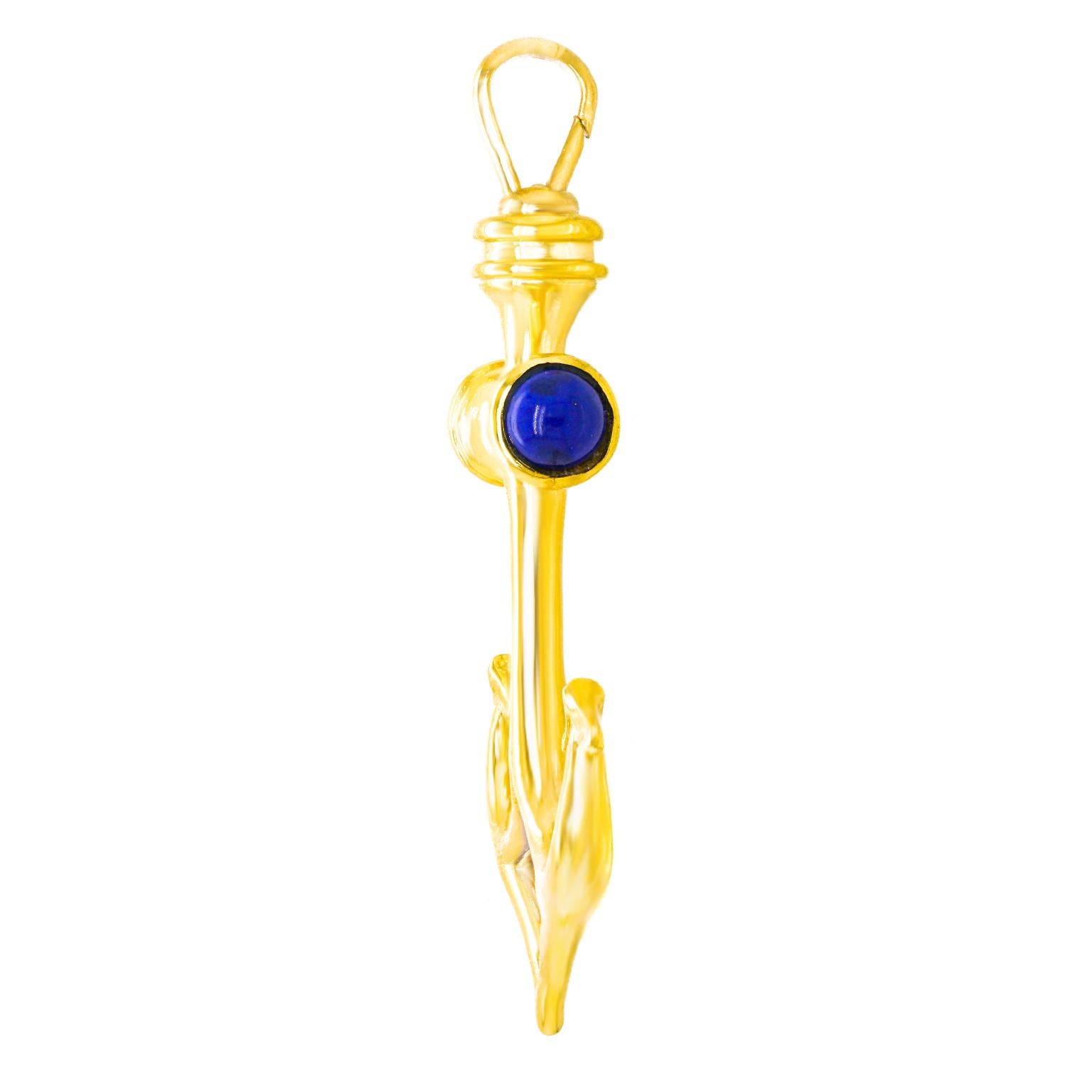 Anchor Pendant with Lapis For Sale 4