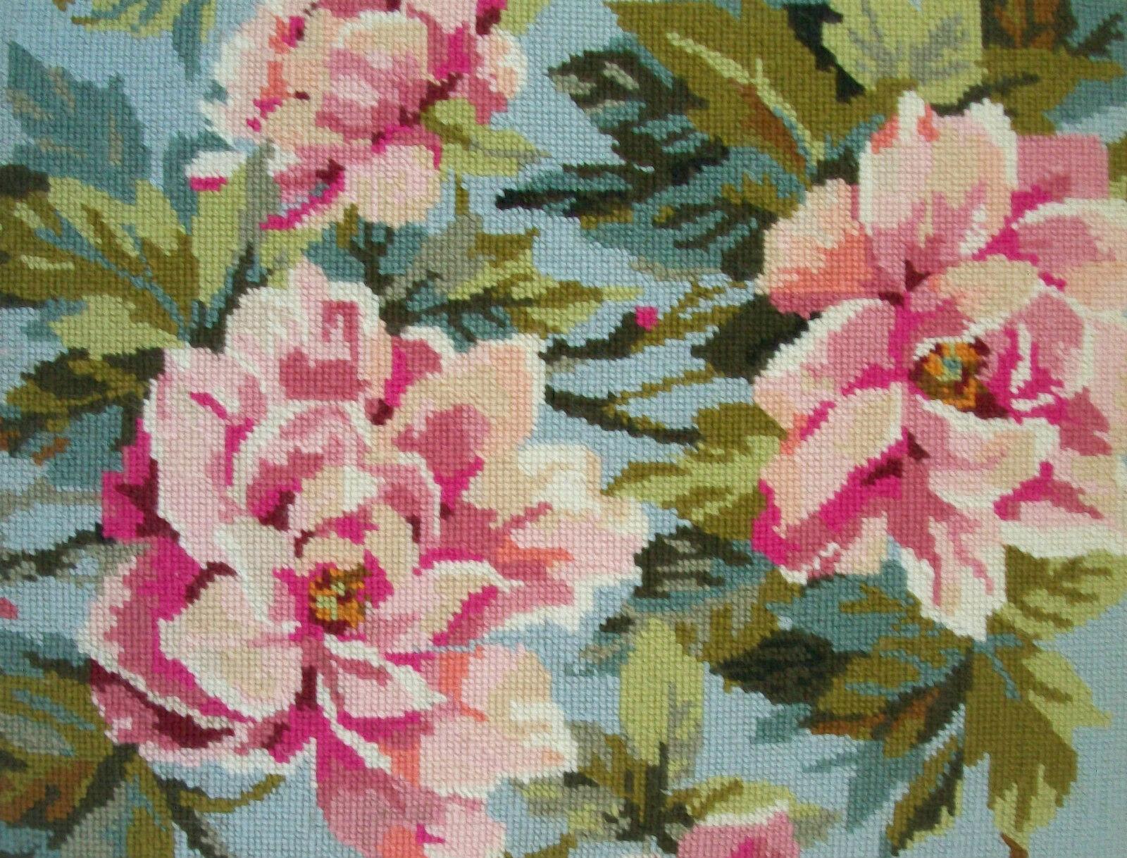 Romantic Anchor, Peony, Vintage Floral Needlepoint Tapestry, Canada, Mid-20th Century For Sale