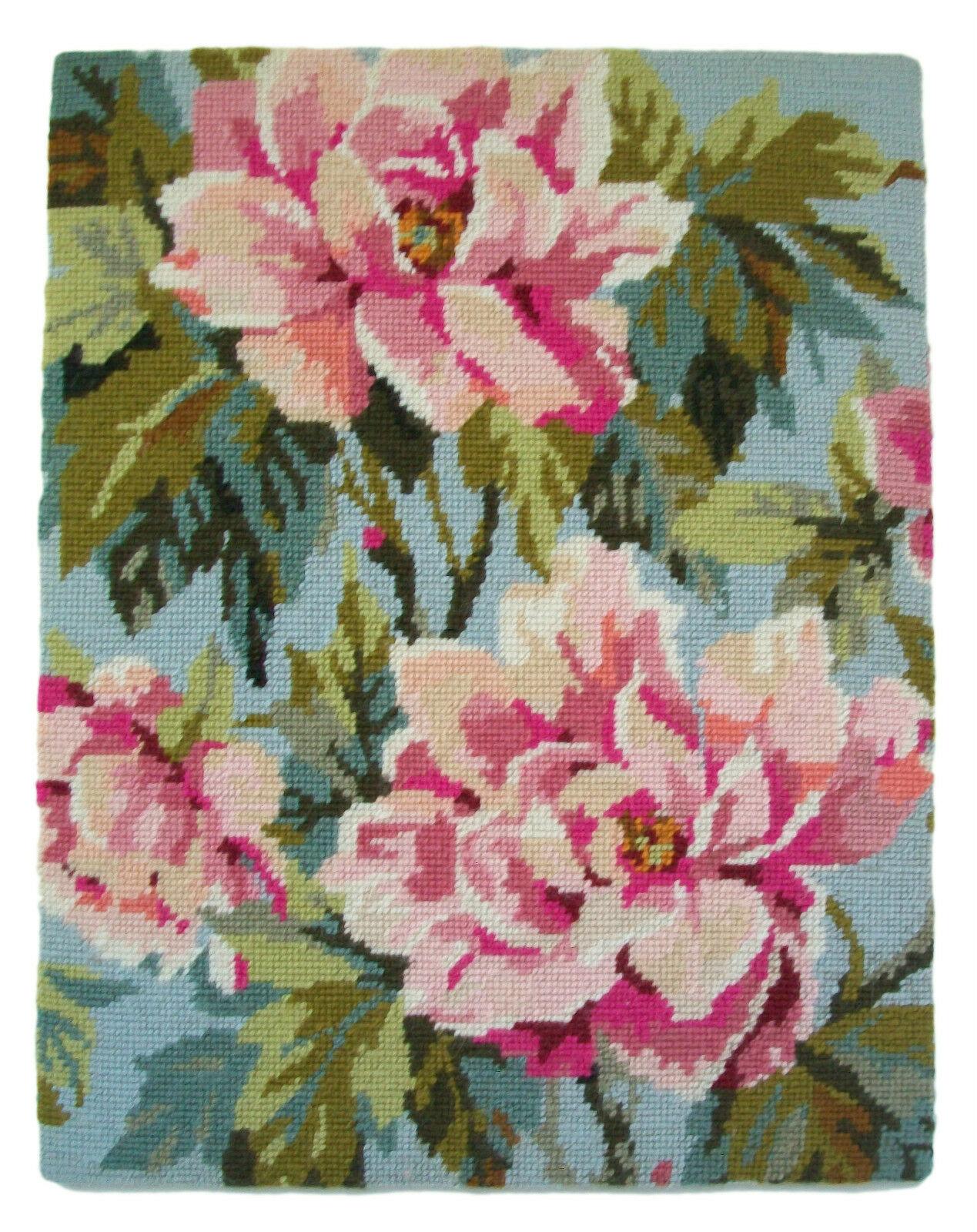 American Anchor, Peony, Vintage Floral Needlepoint Tapestry, Canada, Mid-20th Century For Sale