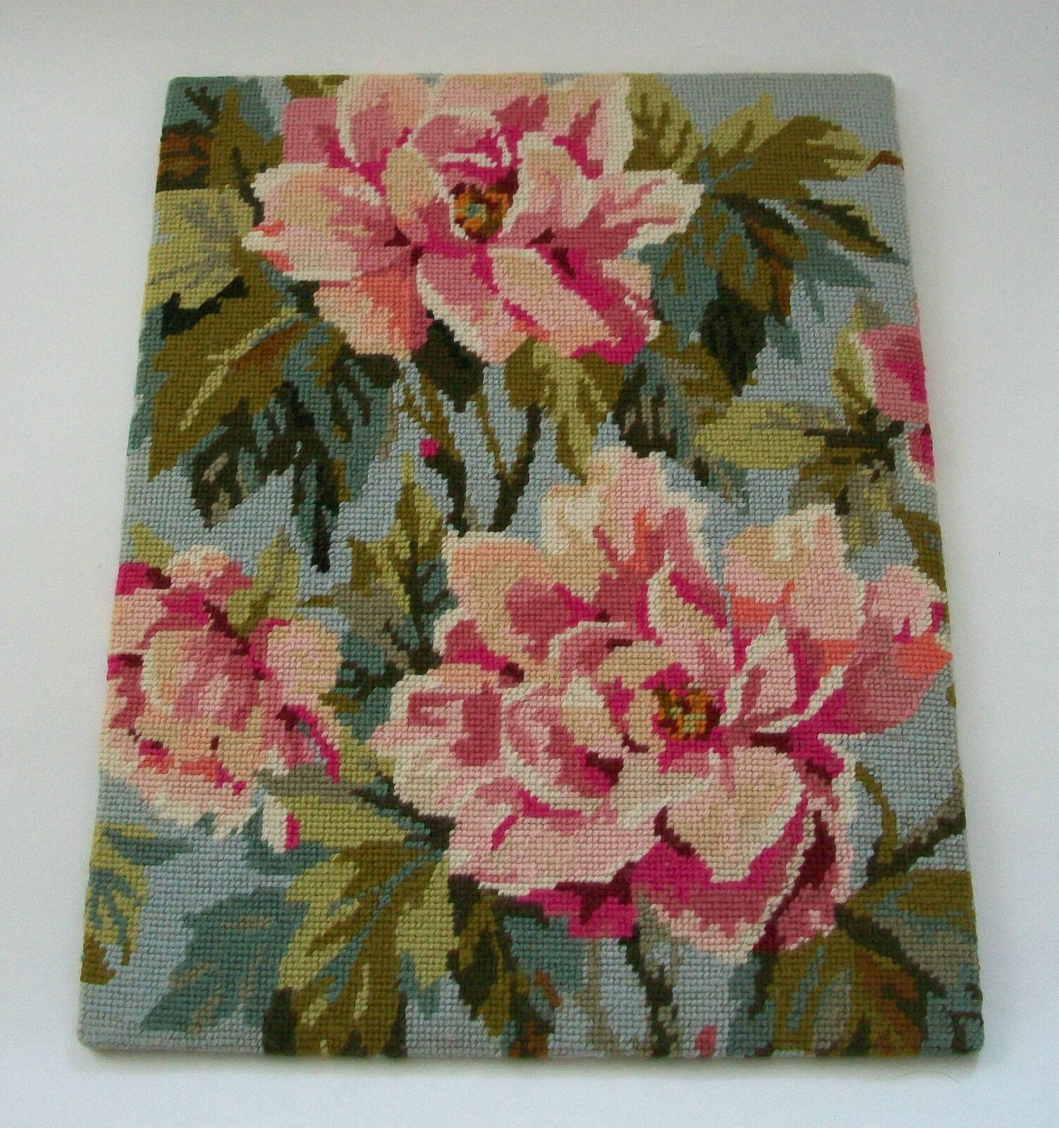 Anchor, Peony, Vintage Floral Needlepoint Tapestry, Canada, Mid-20th Century In Good Condition For Sale In Chatham, ON