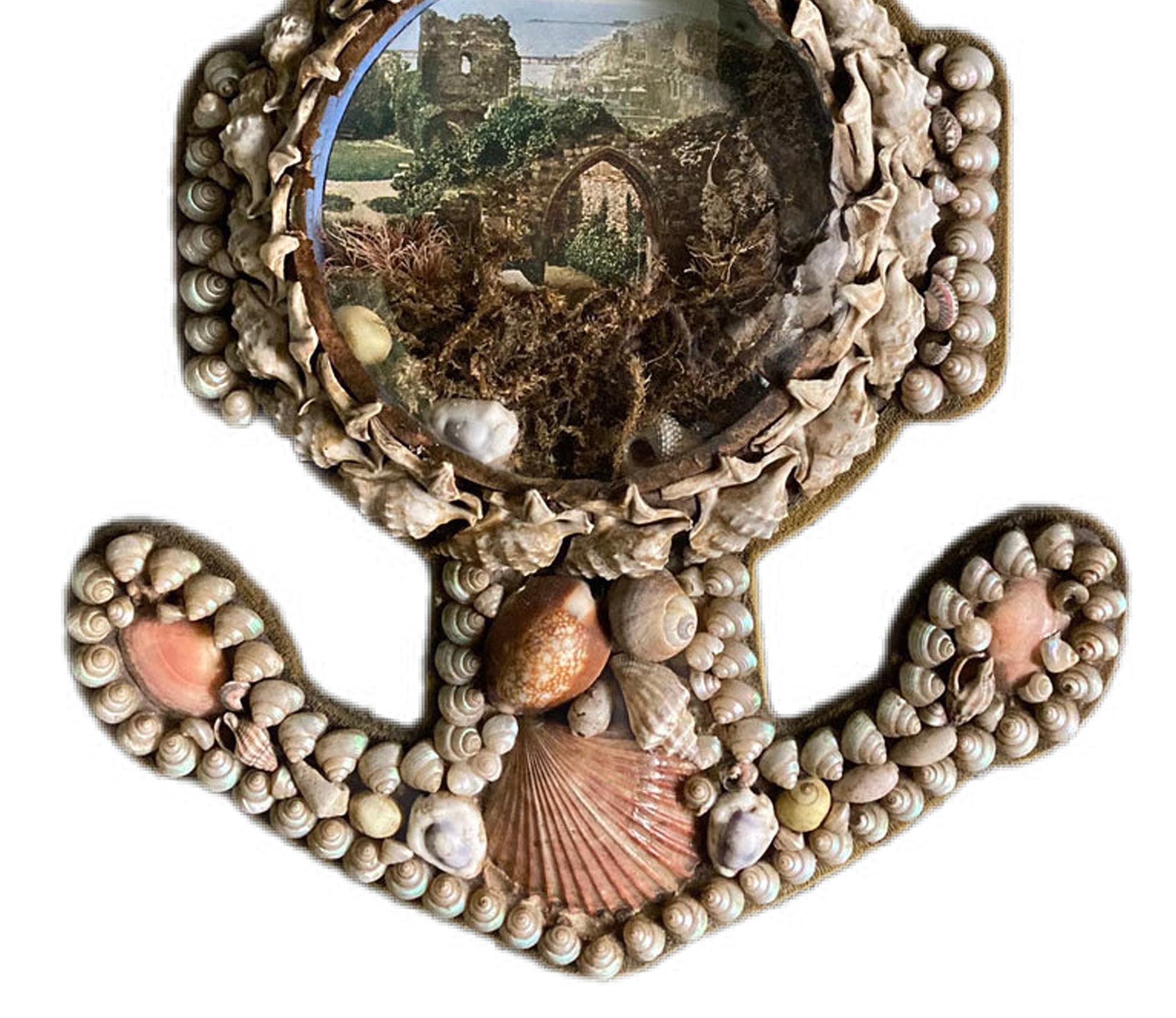 Anchor-shaped Seashell Valentine Large Diorama with Architectural Ruins In Good Condition For Sale In Downingtown, PA