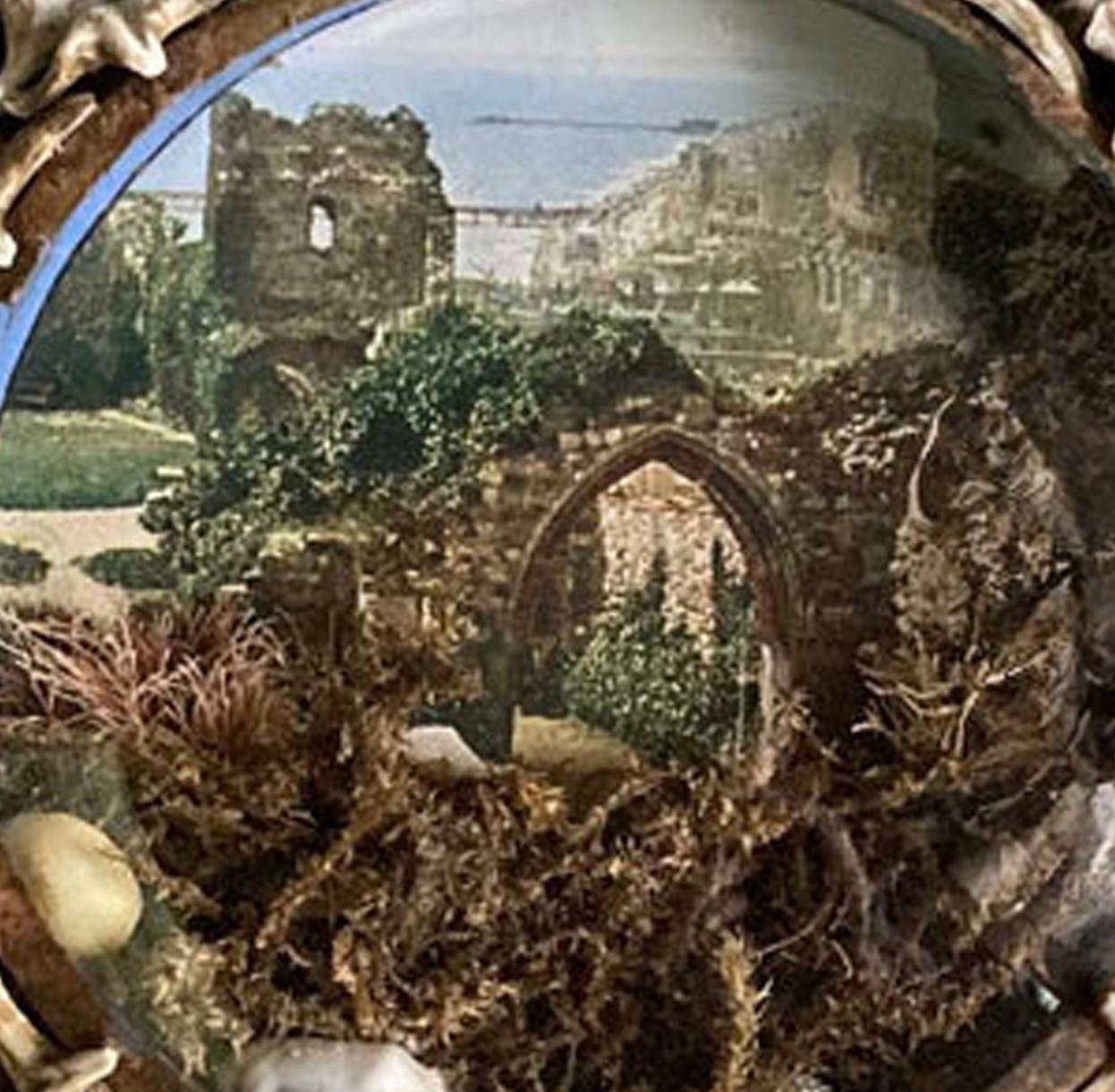 19th Century Anchor-shaped Seashell Valentine Large Diorama with Architectural Ruins For Sale