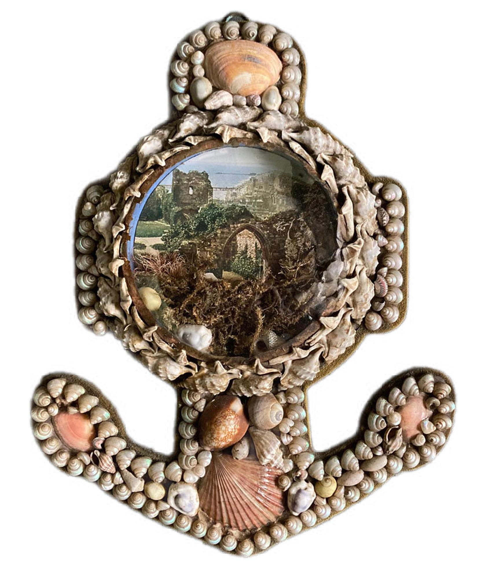 Shell Anchor-shaped Seashell Valentine Large Diorama with Architectural Ruins For Sale